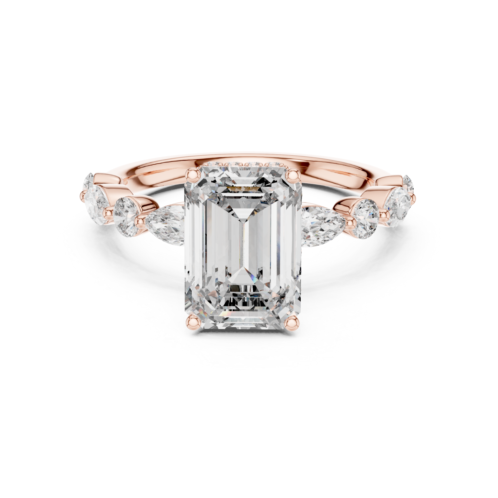  Rose Gold Radiant Sparkle Curve Engagement Ring Front View