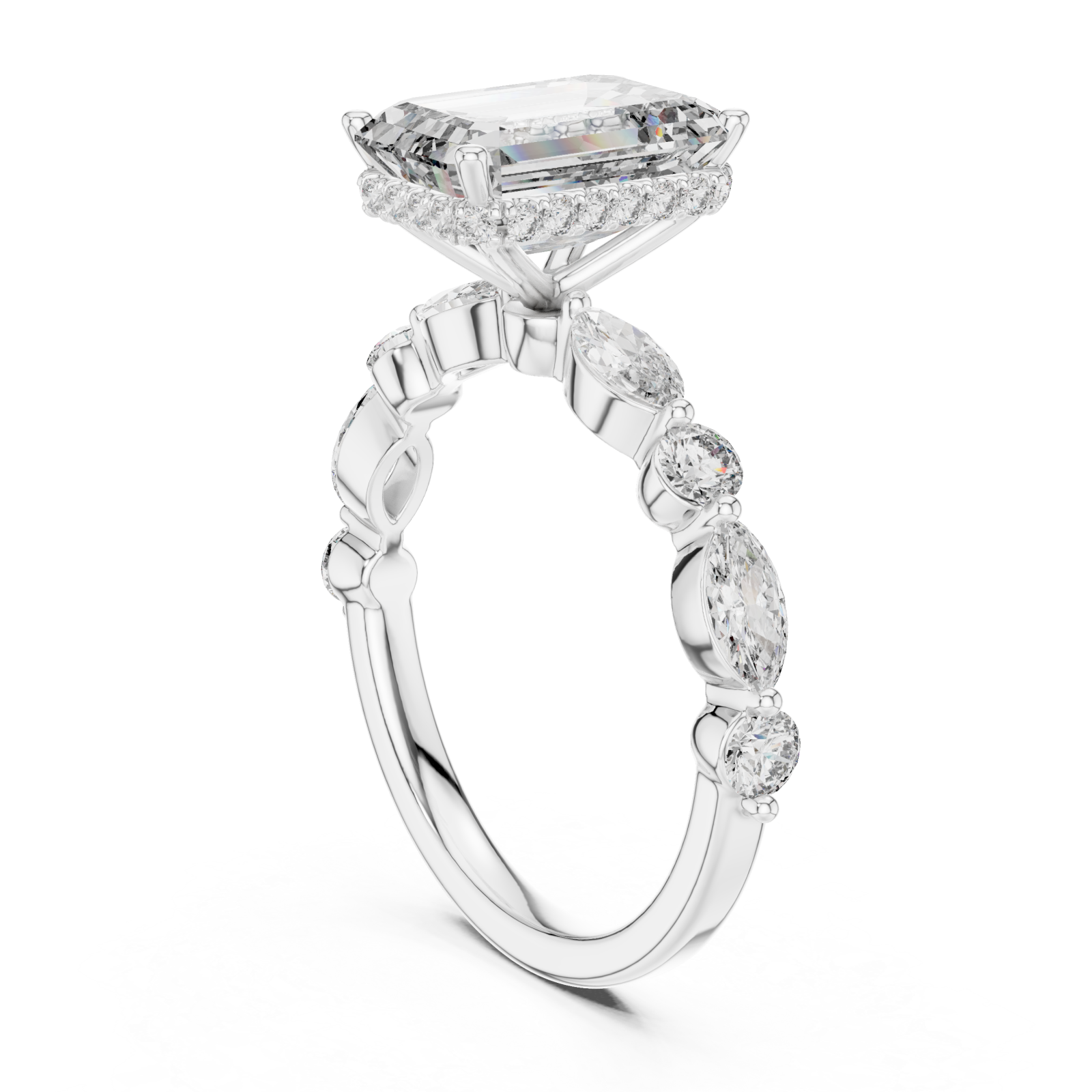  White Gold Radiant Sparkle Curve Engagement Ring Left View