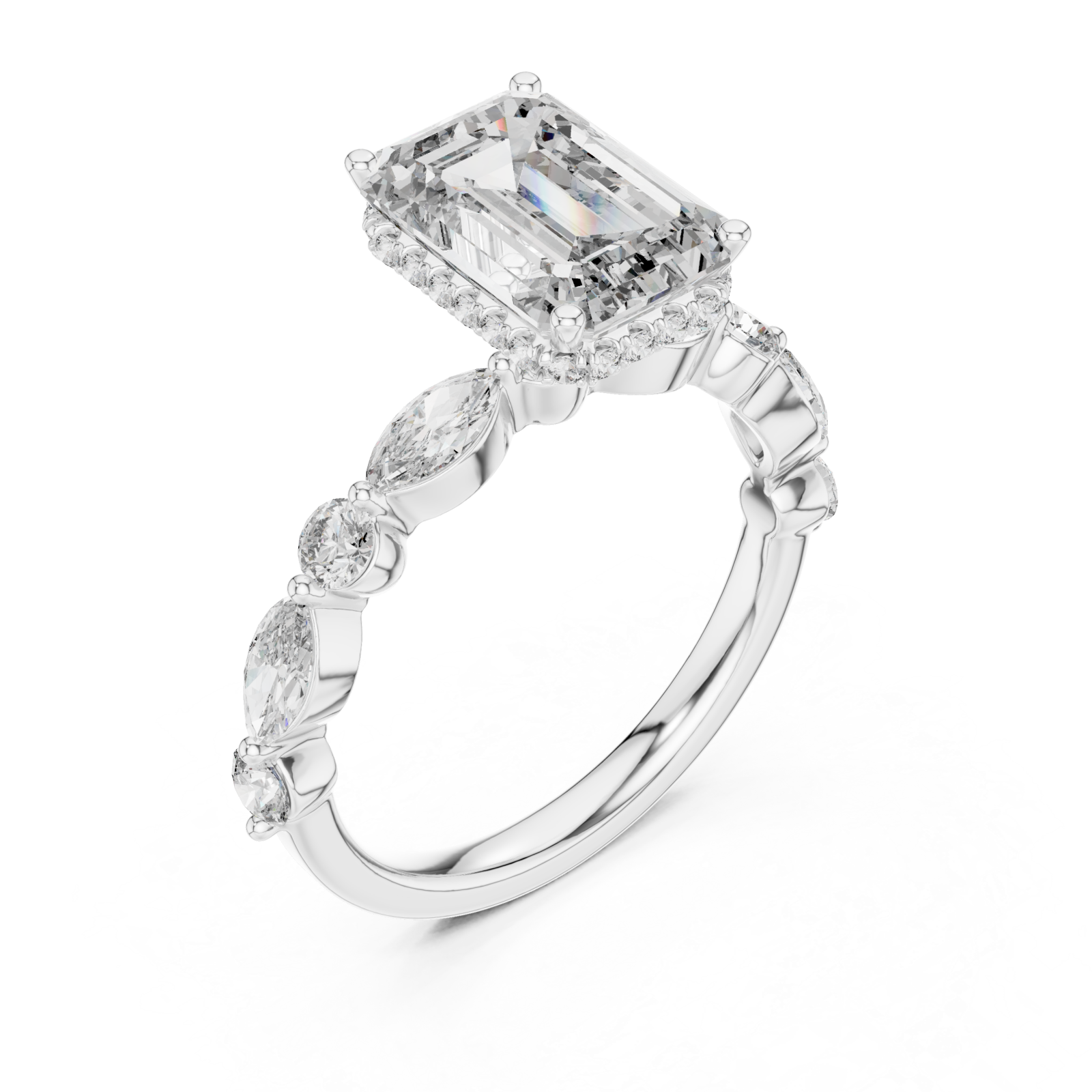  White Gold Radiant Sparkle Curve Engagement Ring Right View