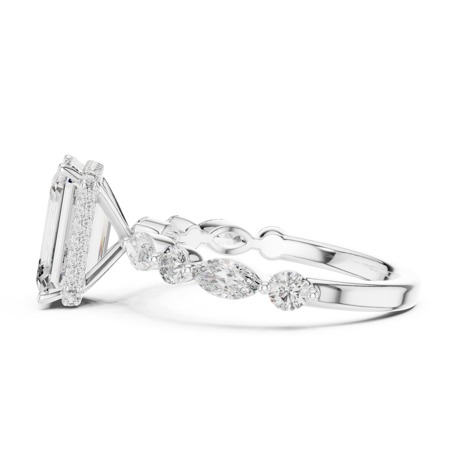  White Gold Radiant Sparkle Curve Engagement Ring Side View