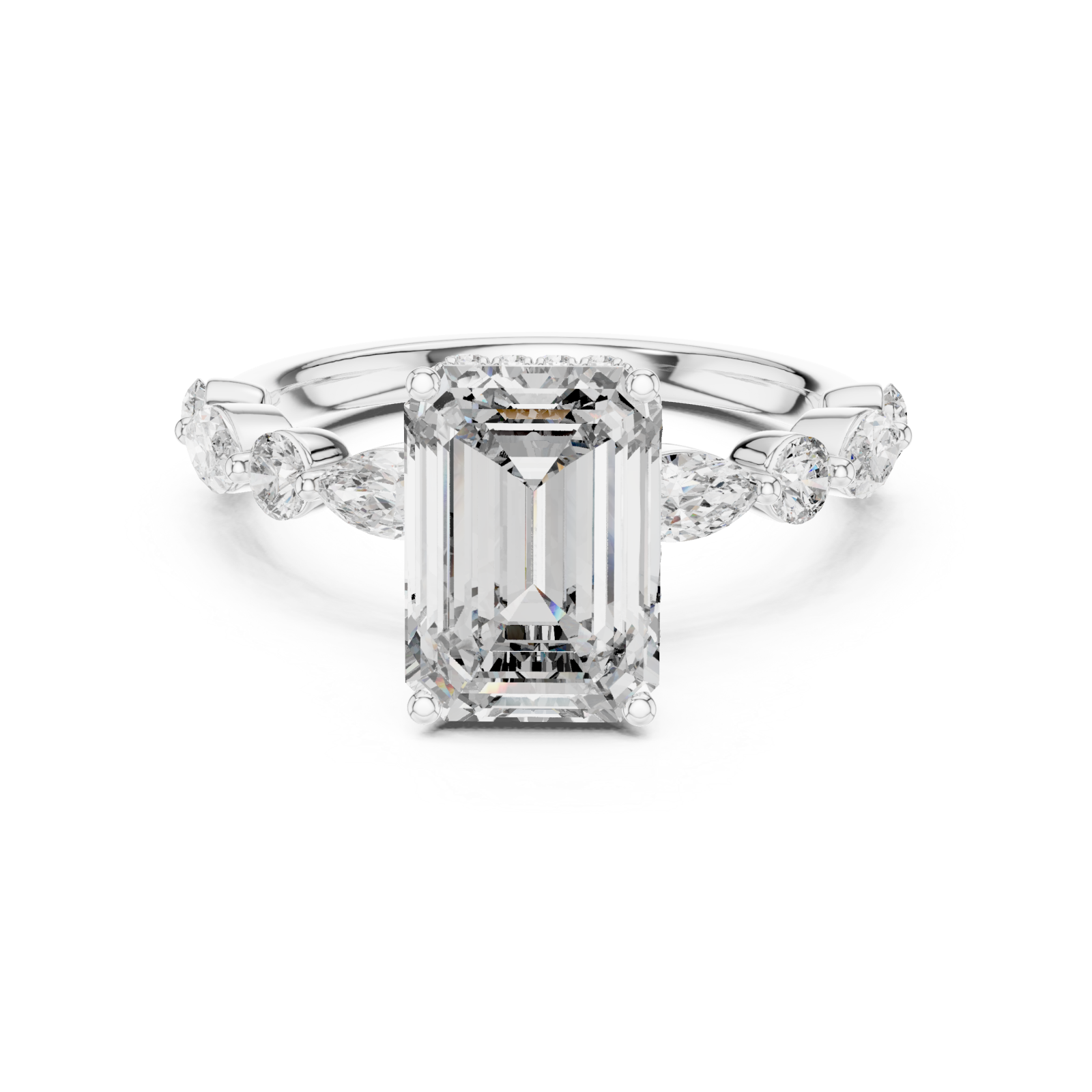  White Gold Radiant Sparkle Curve Engagement Ring Front View
