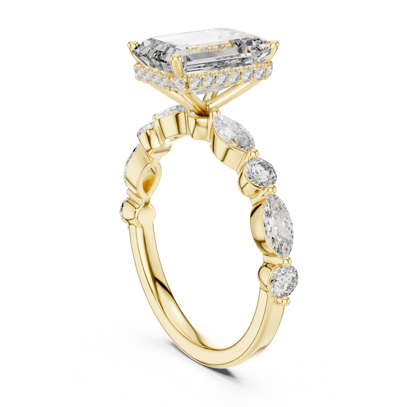  Gold Radiant Sparkle Curve Engagement Ring Left View