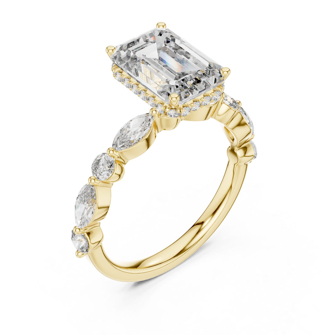 Gold Radiant Sparkle Curve Engagement Ring Right View