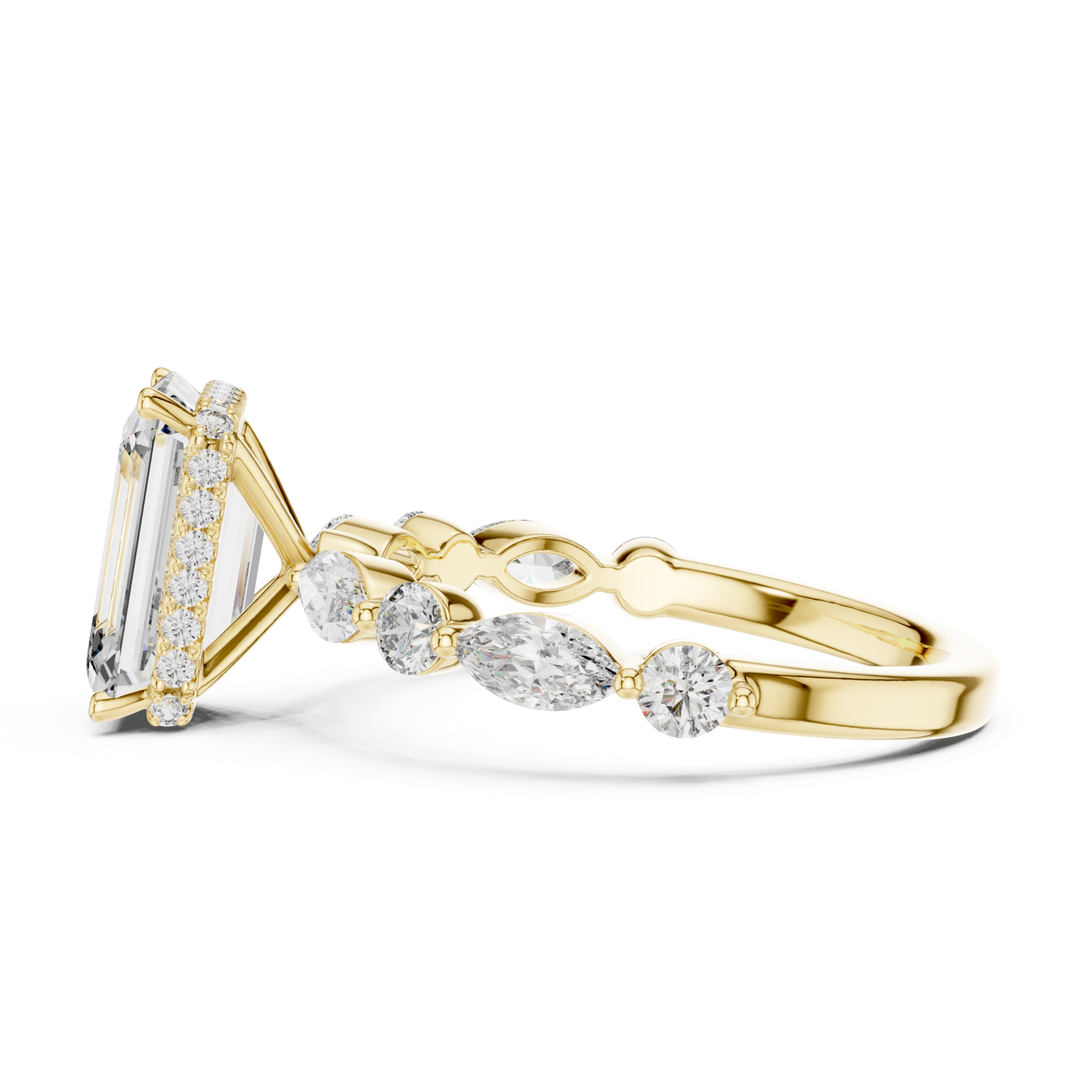  Gold Radiant Sparkle Curve Engagement Ring Side View