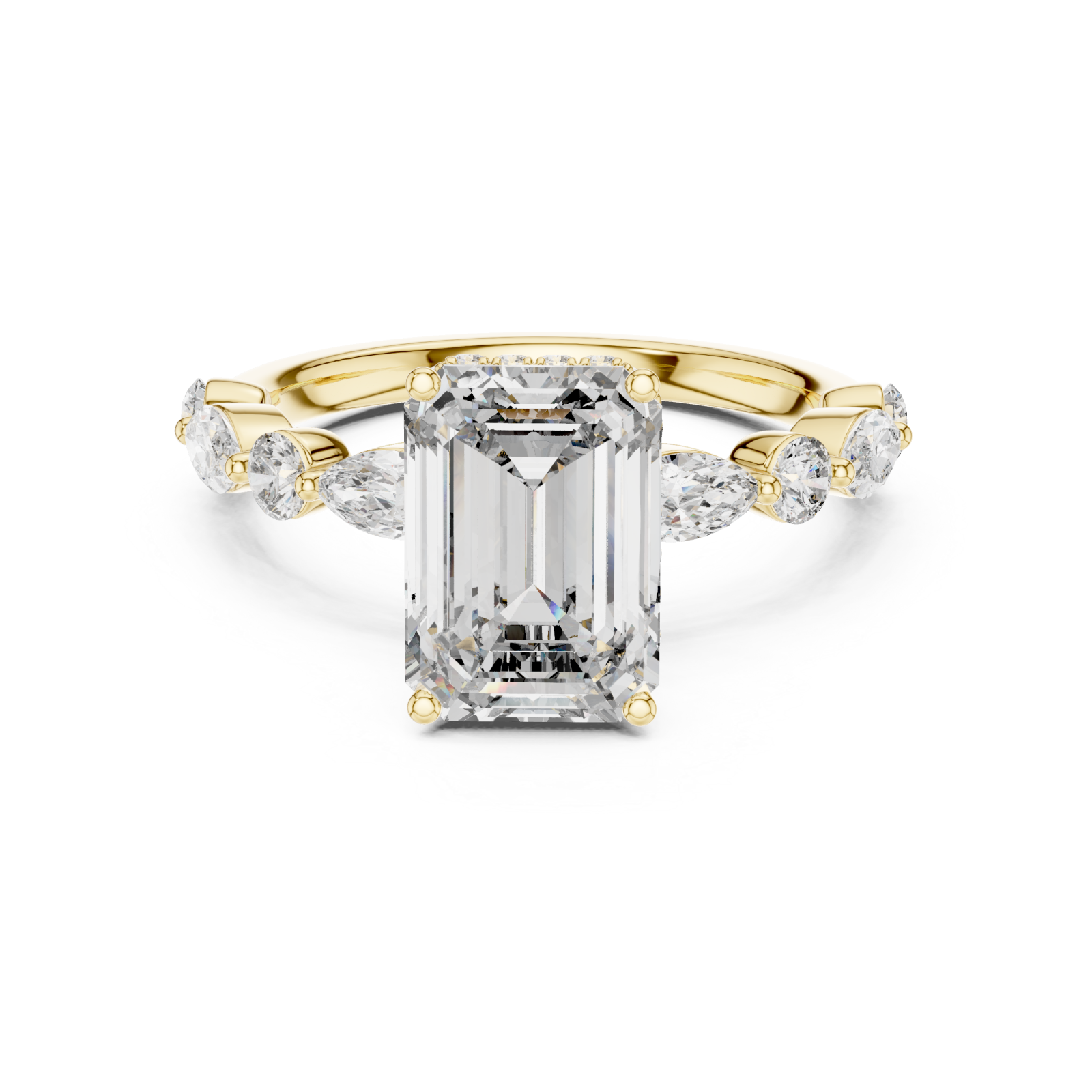  Gold Radiant Sparkle Curve Engagement Ring Front View