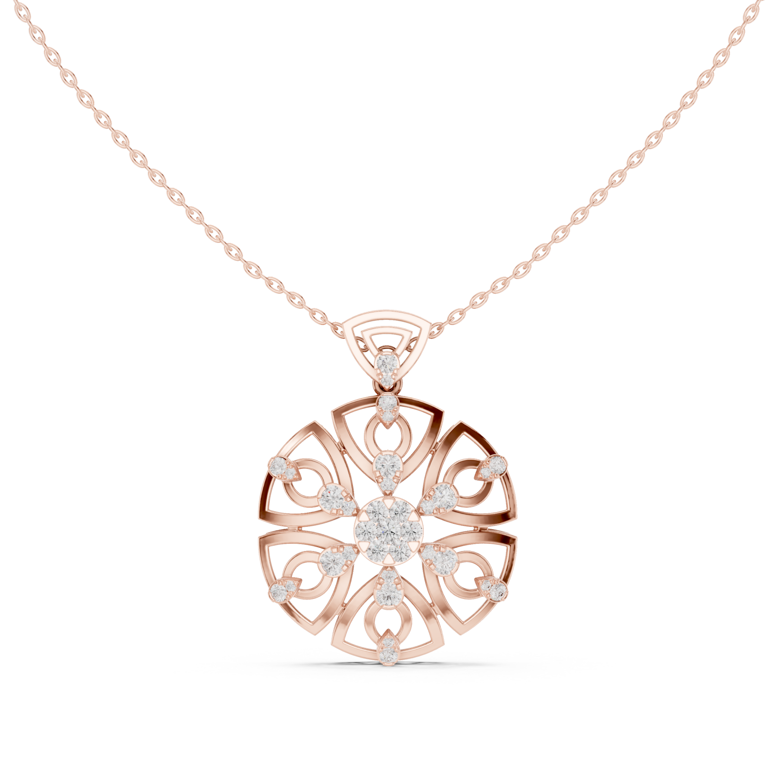  Rose Gold Sunset Embrace Contemporary Pendant Necklace Front View