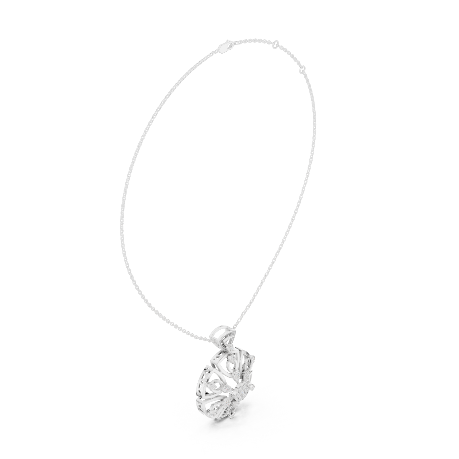  White Gold Sunset Embrace Contemporary Pendant Necklace Left View