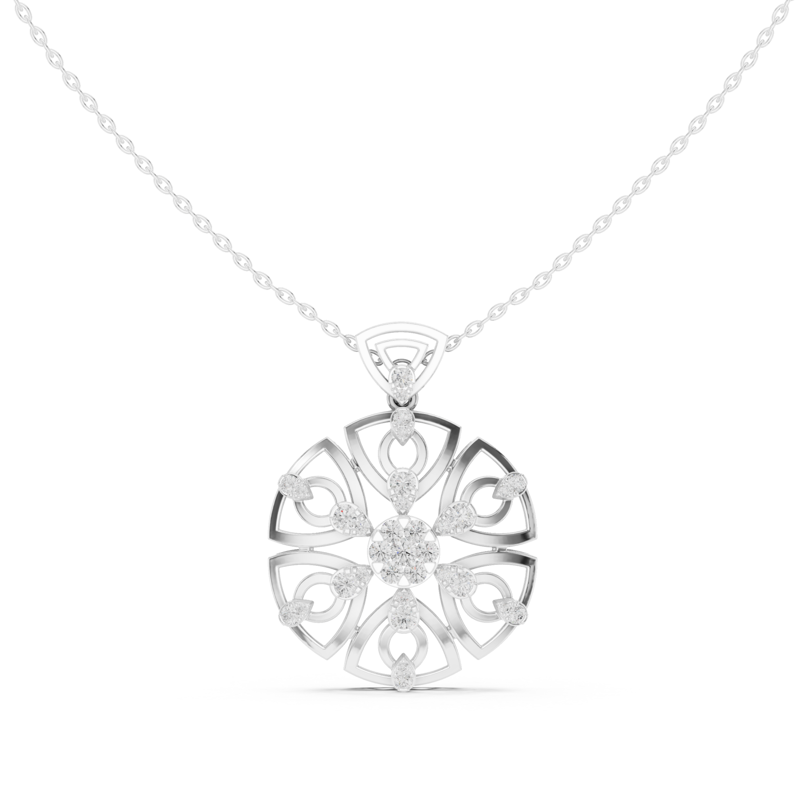  White Gold Sunset Embrace Contemporary Pendant Necklace Front View