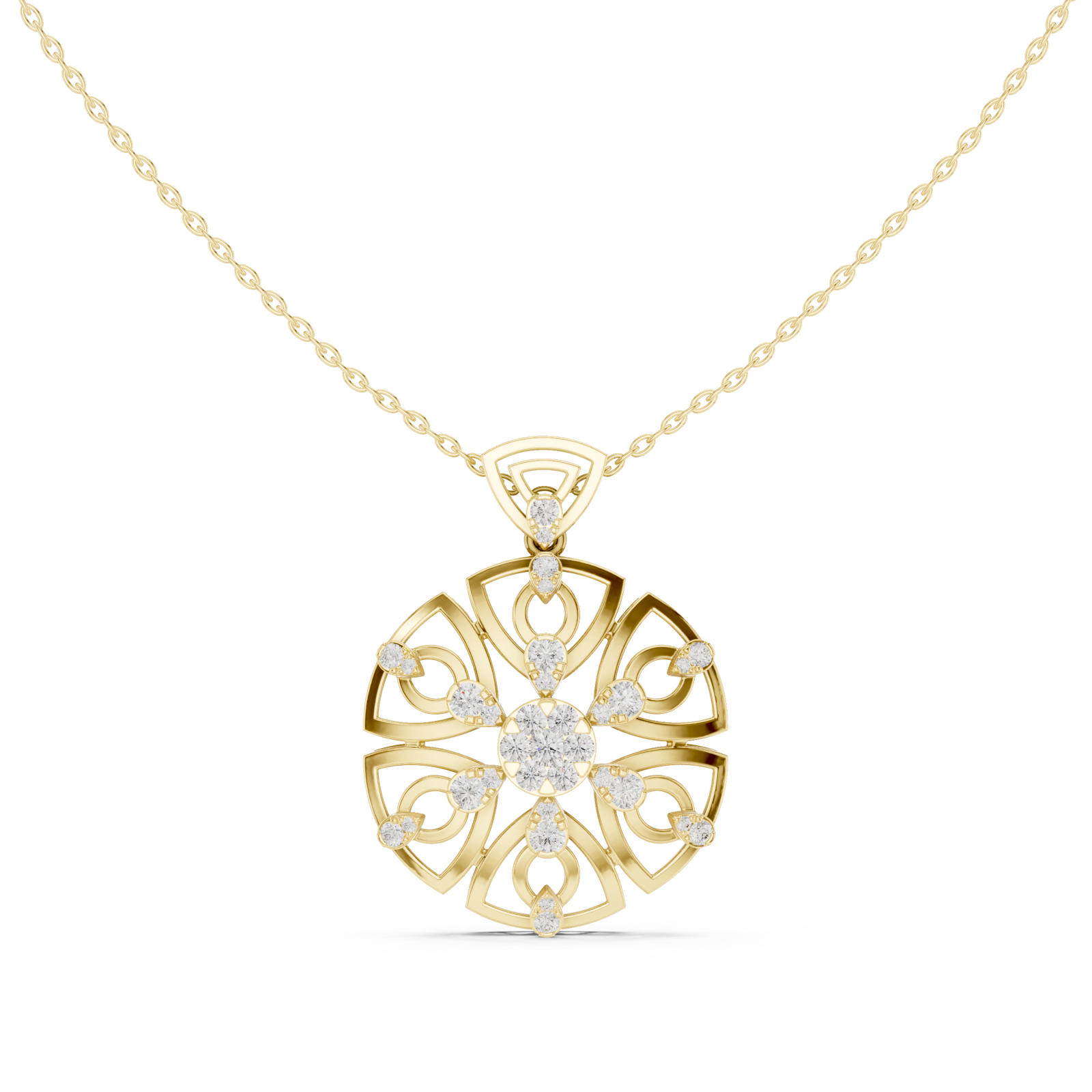  Gold Sunset Embrace Contemporary Pendant Necklace Front View