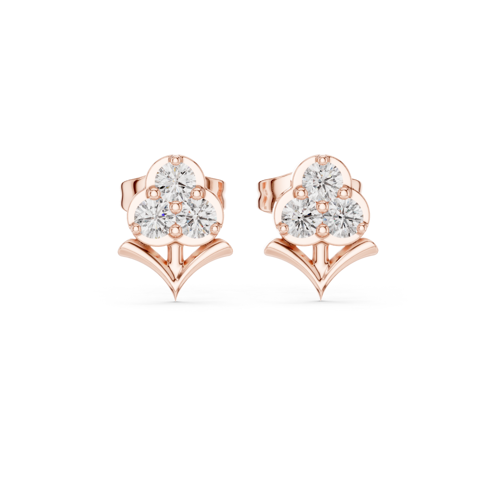  Rose Gold Luminous Trio Cluster Signature Stud Earrings Front View