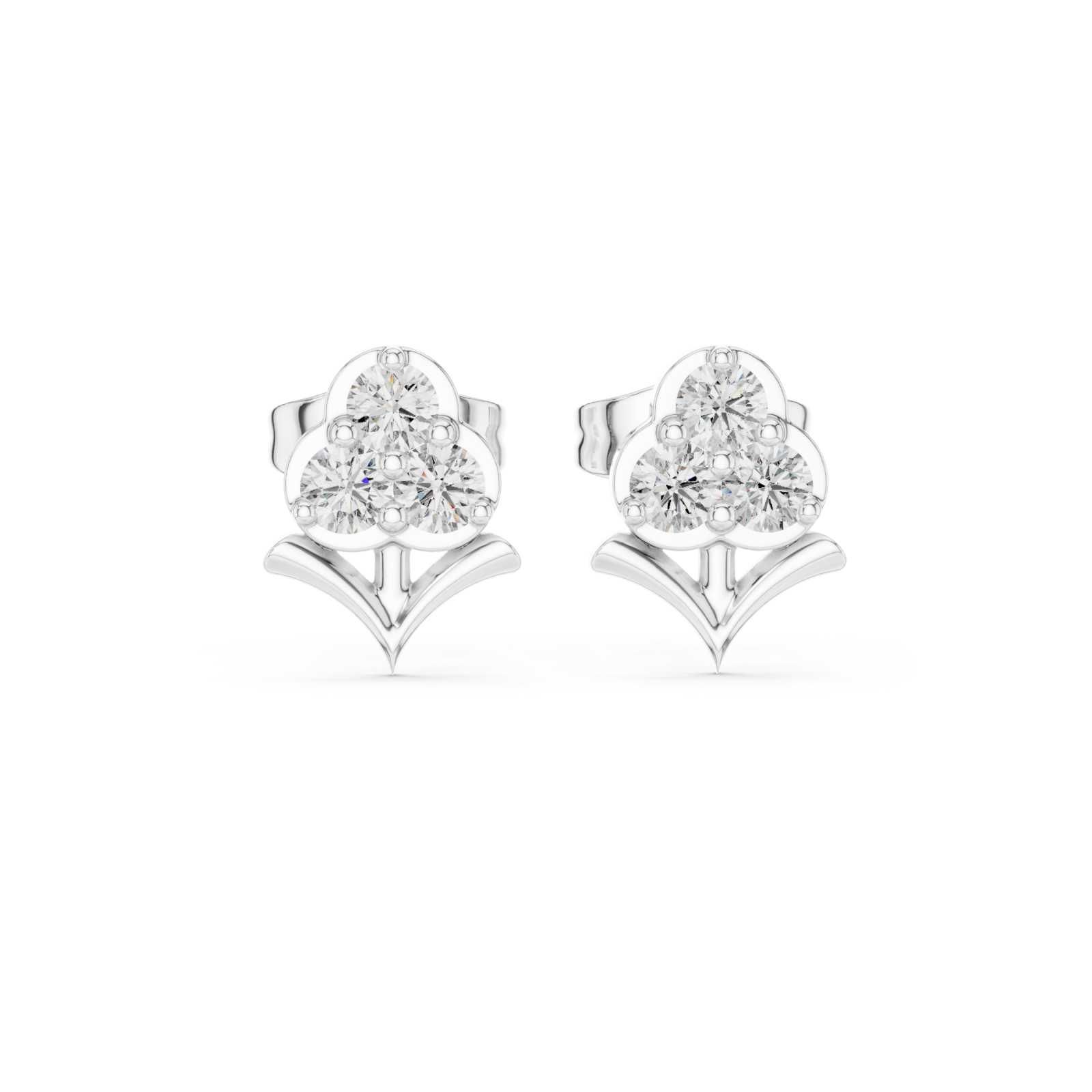  White Gold Luminous Trio Cluster Signature Stud Earrings Front View