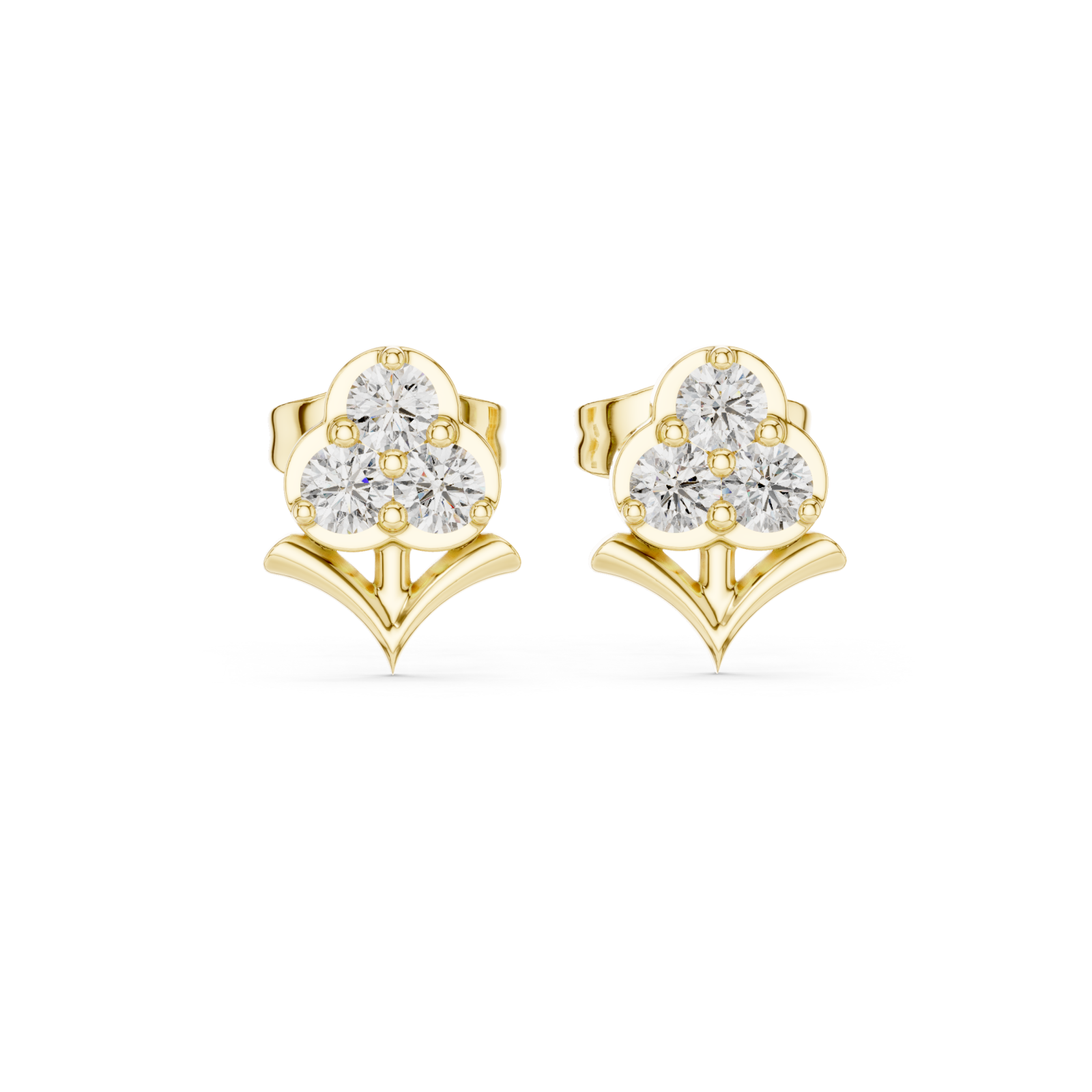  Gold Luminous Trio Cluster Signature Stud Earrings Front View