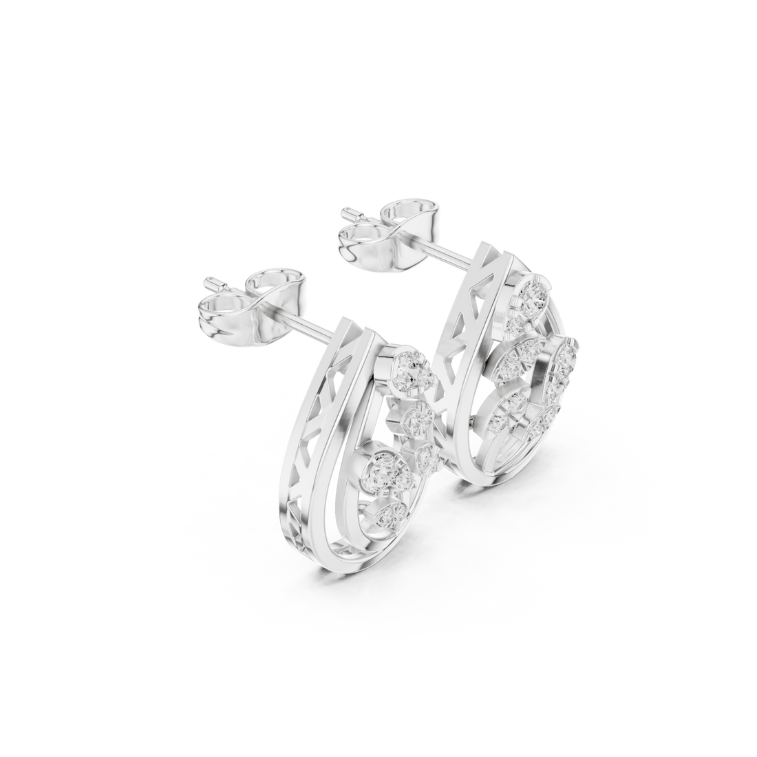 White Gold Twist Motif Petite Studs Front View