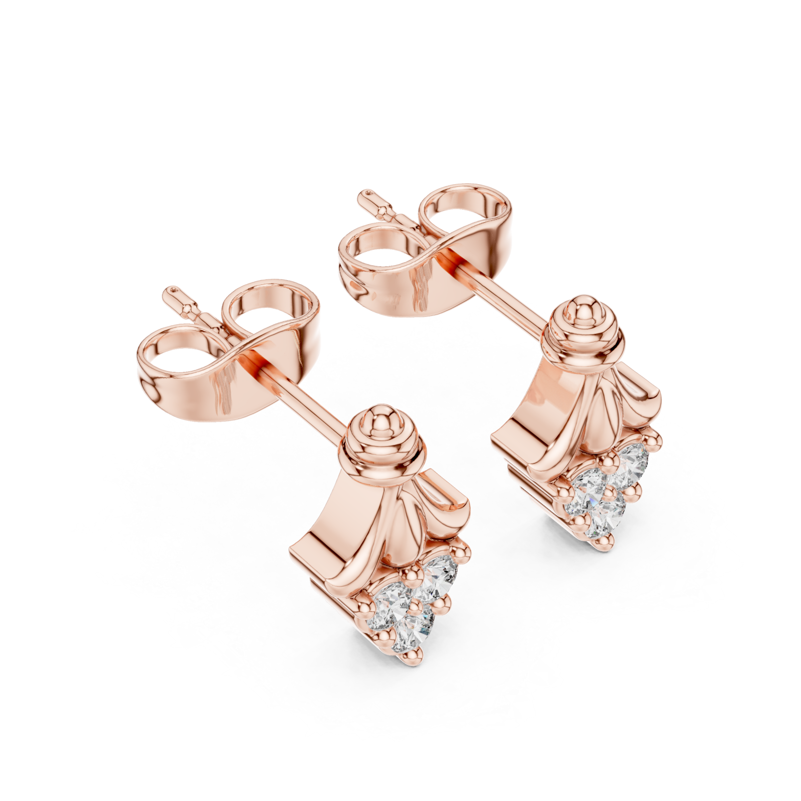  Rose Gold Ethereal Ribbon Crown Stud Earrings Right View
