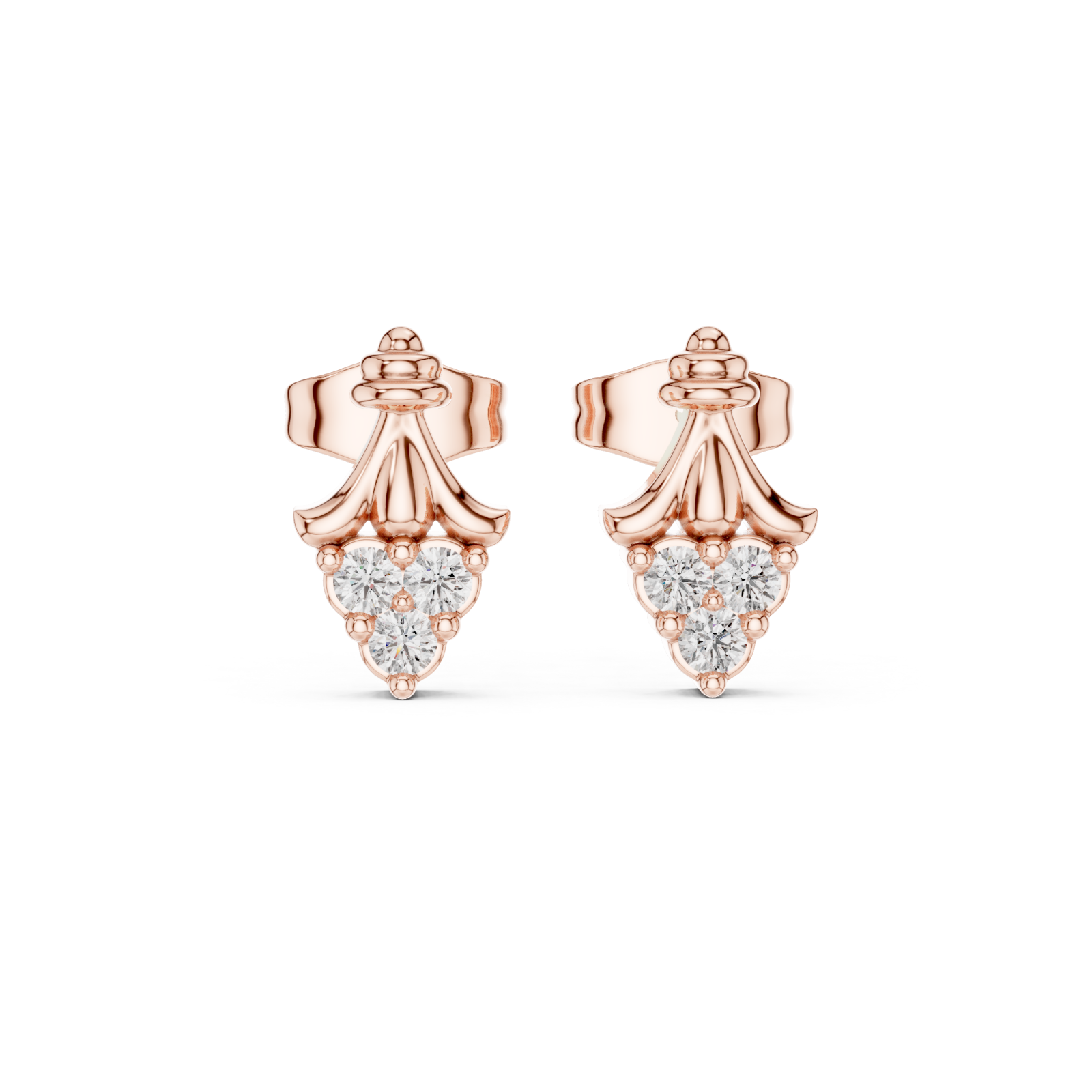  Rose Gold Ethereal Ribbon Crown Stud Earrings Front View