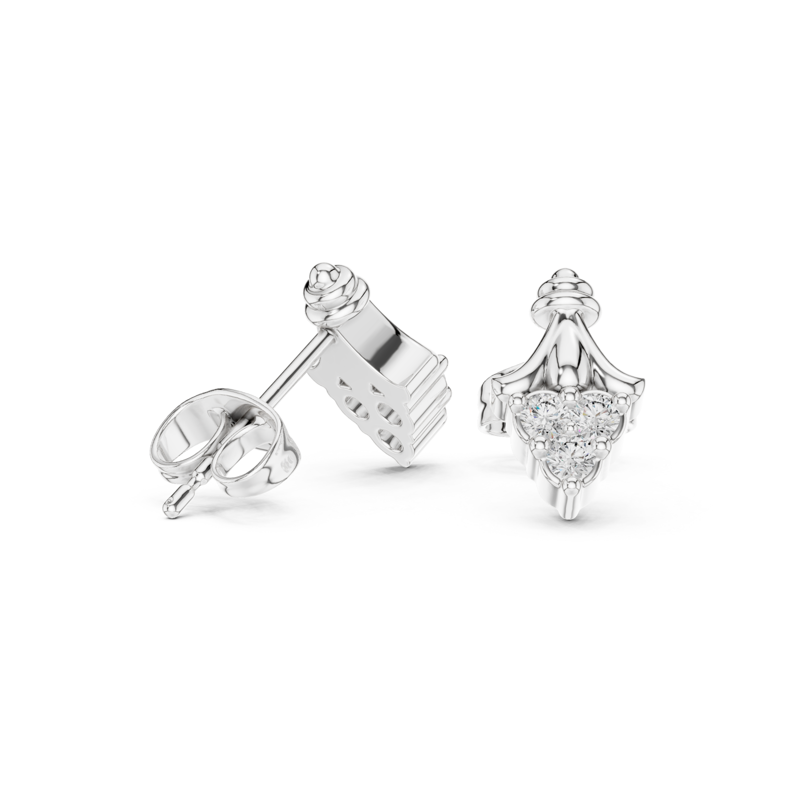  White Gold Ethereal Ribbon Crown Stud Earrings Left View