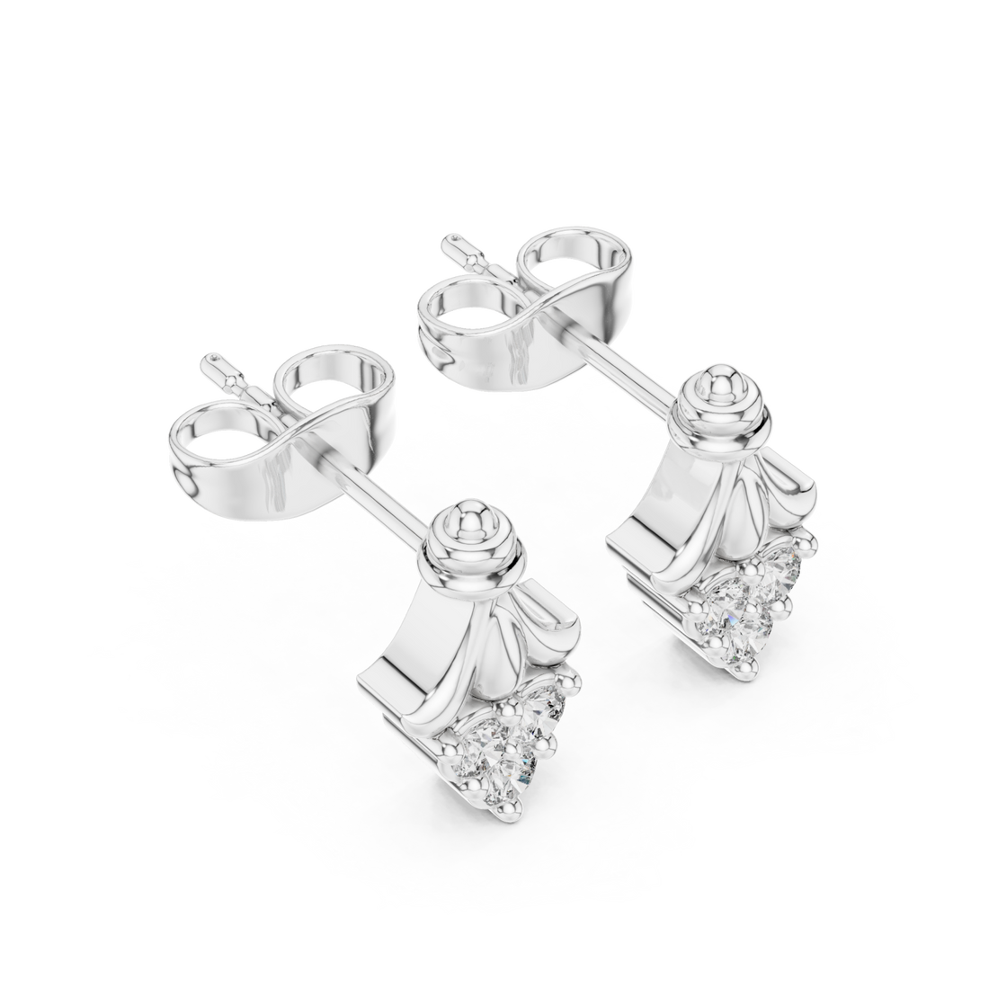  White Gold Ethereal Ribbon Crown Stud Earrings Right View