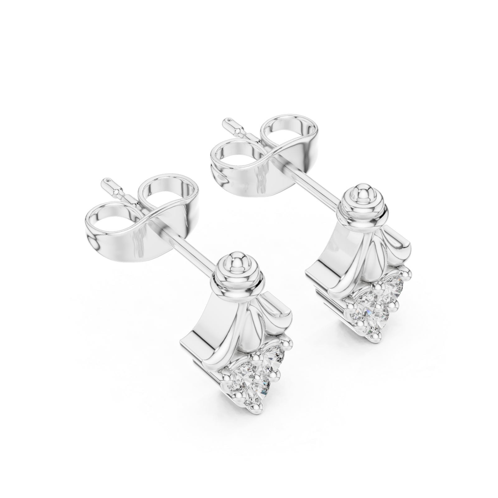  White Gold Ethereal Ribbon Crown Stud Earrings Right View