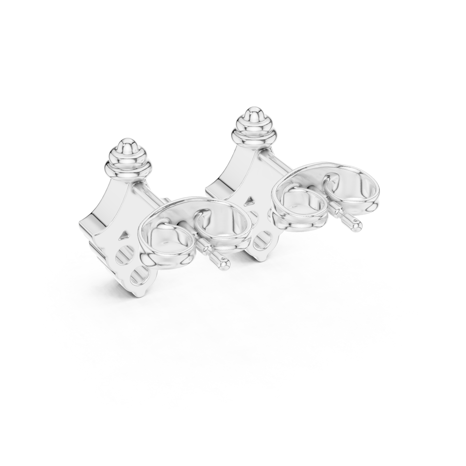 White Gold Ethereal Ribbon Crown Stud Earrings Side View