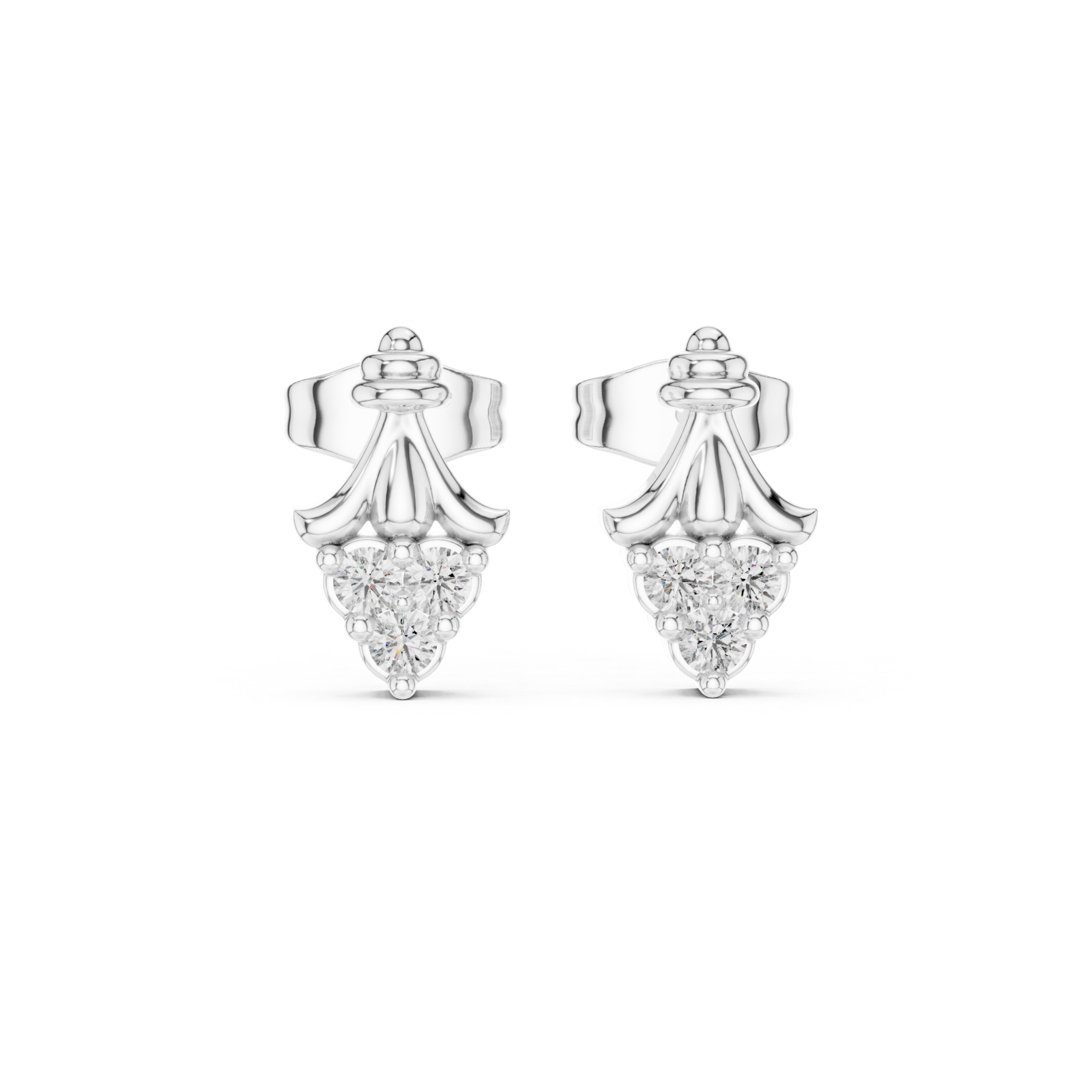  White Gold Ethereal Ribbon Crown Stud Earrings Front View