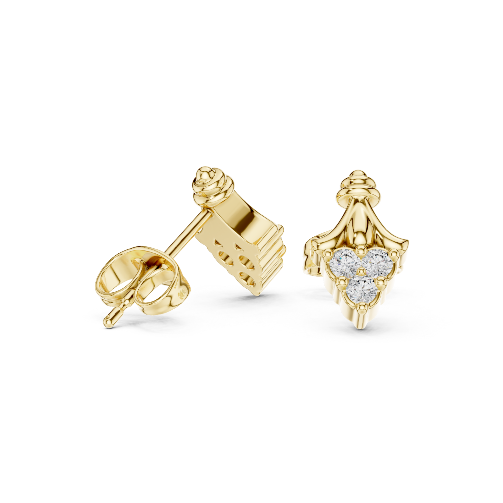  Gold Ethereal Ribbon Crown Stud Earrings Left View