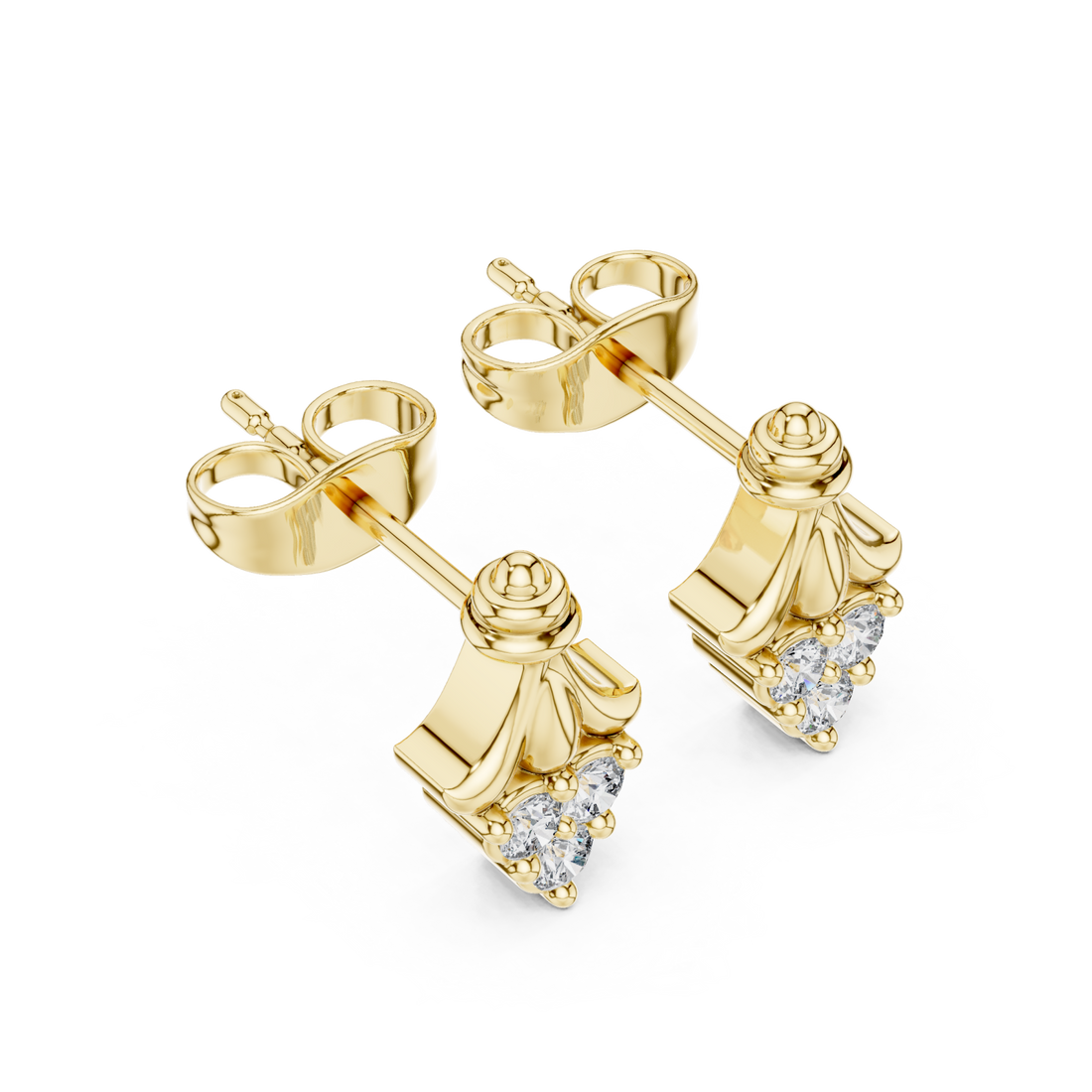 Gold Ethereal Ribbon Crown Stud Earrings Right View