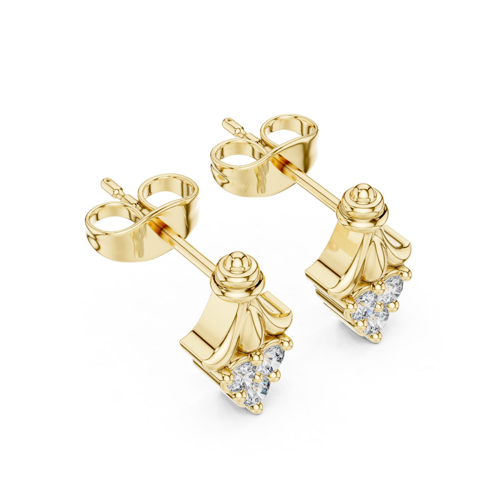 Gold Ethereal Ribbon Crown Stud Earrings Right View