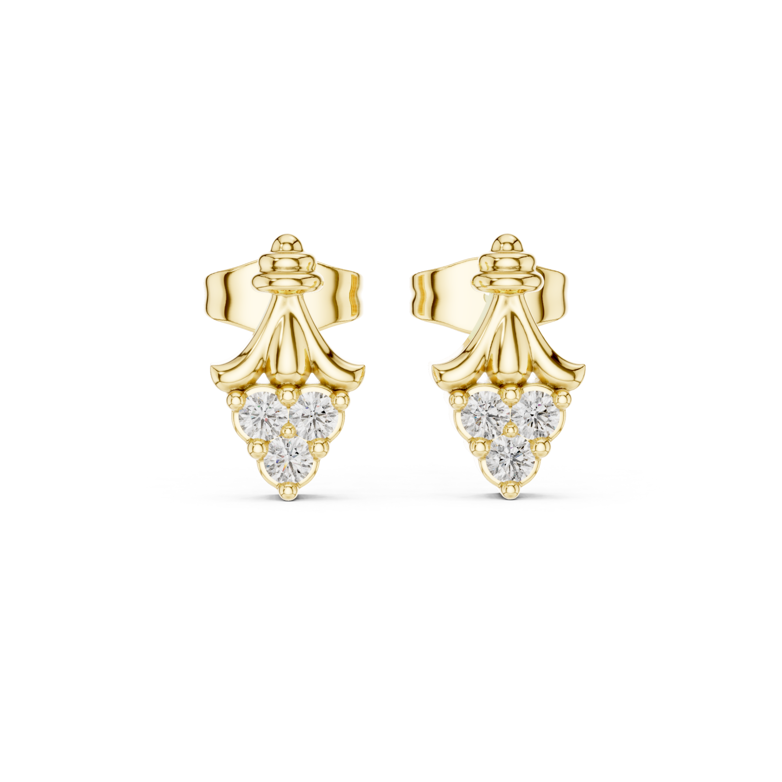  Gold Ethereal Ribbon Crown Stud Earrings Front View
