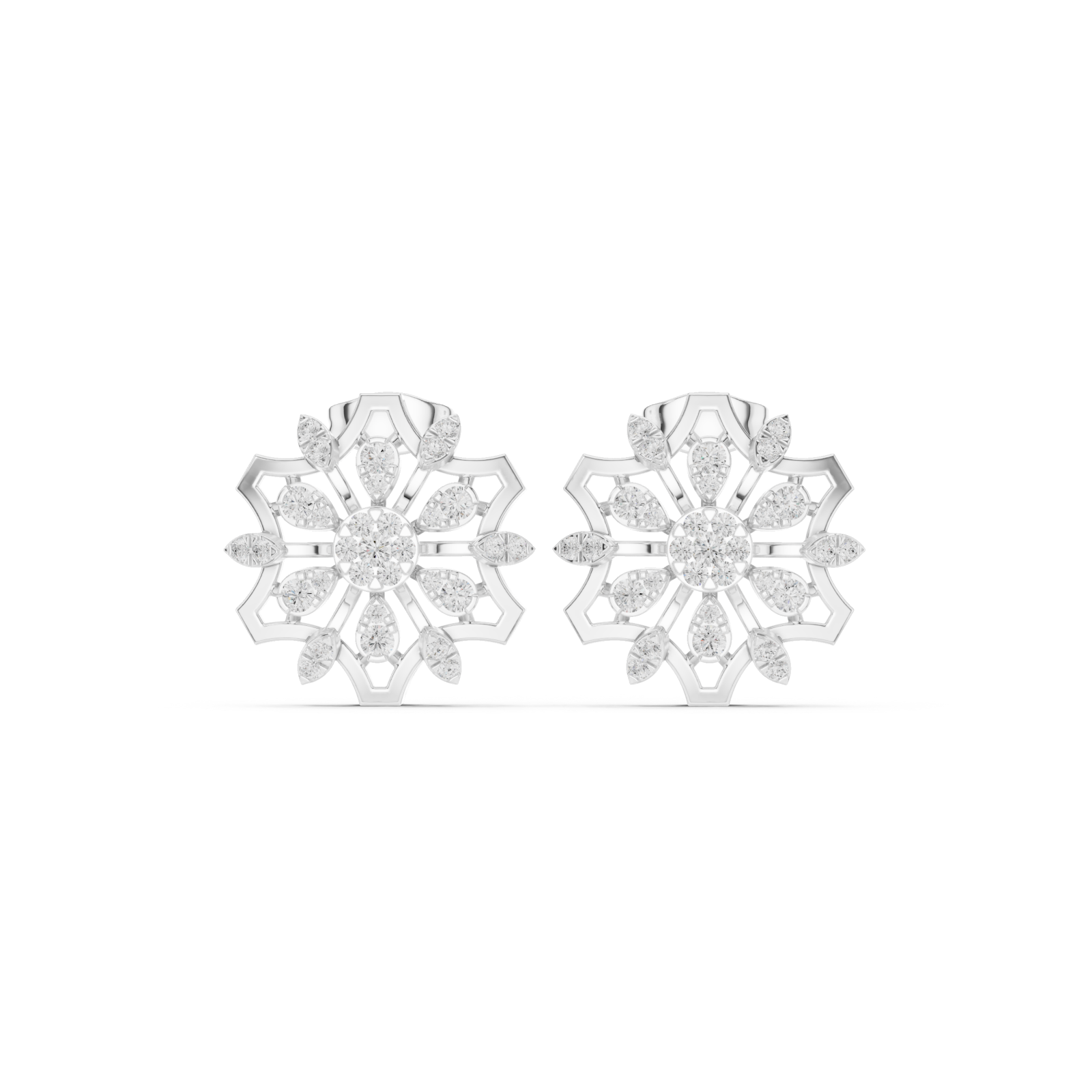 White Gold Petite Crown Motif Stud Earrings Front View