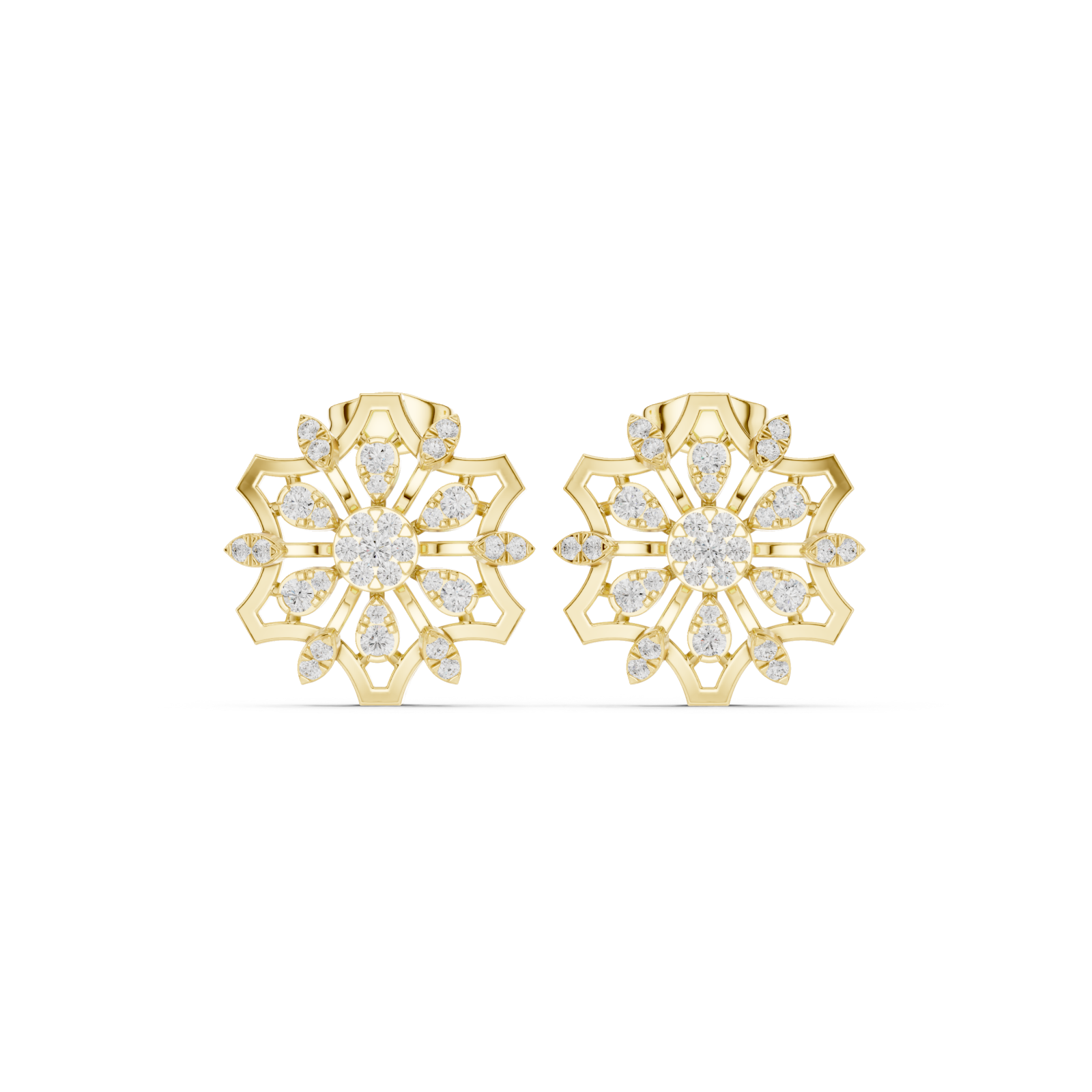  Gold Petite Crown Motif Stud Earrings Front View