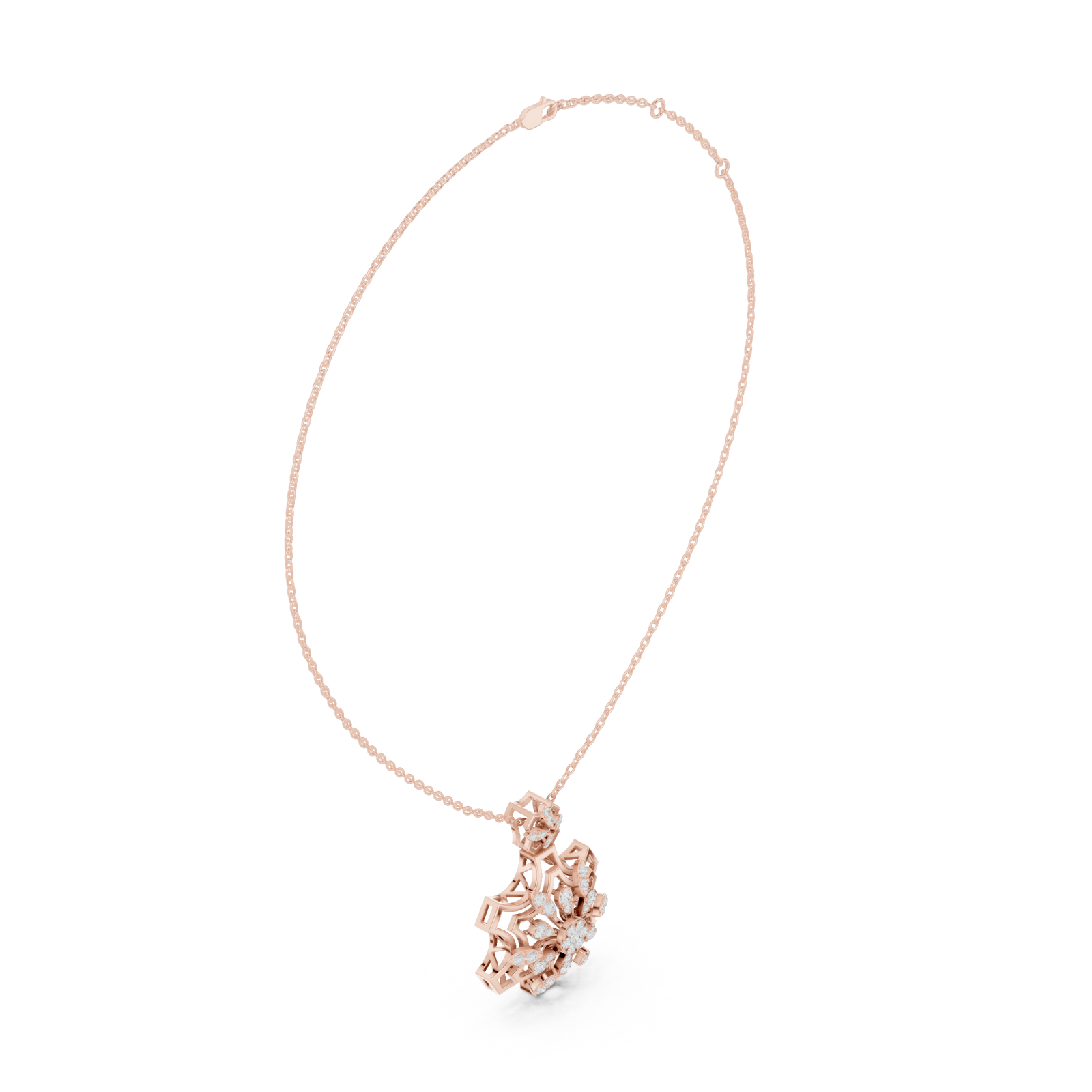  Rose Gold Radiant Lacework Embrace Pendant Necklace Left View