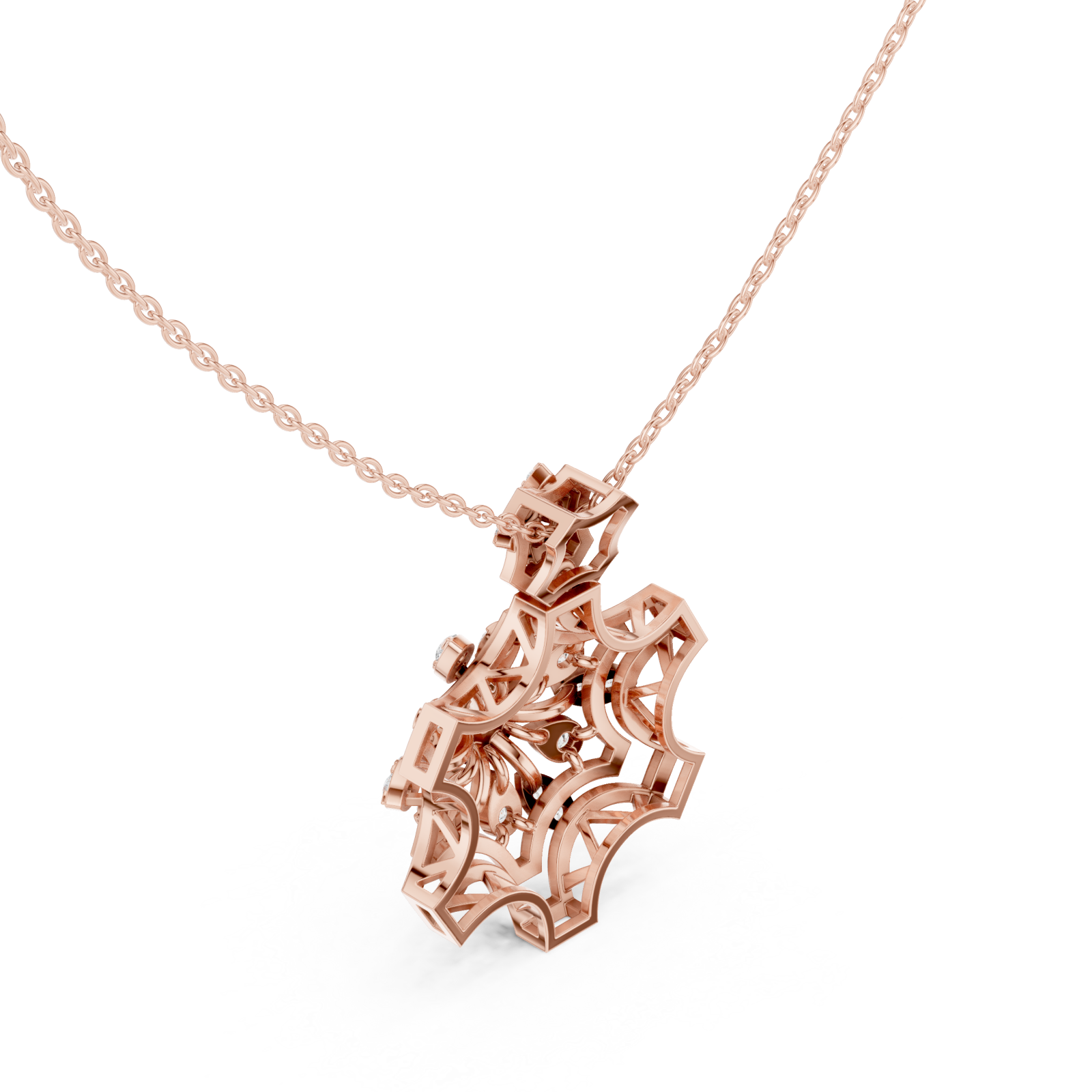  Rose Gold Radiant Lacework Embrace Pendant Necklace Right View