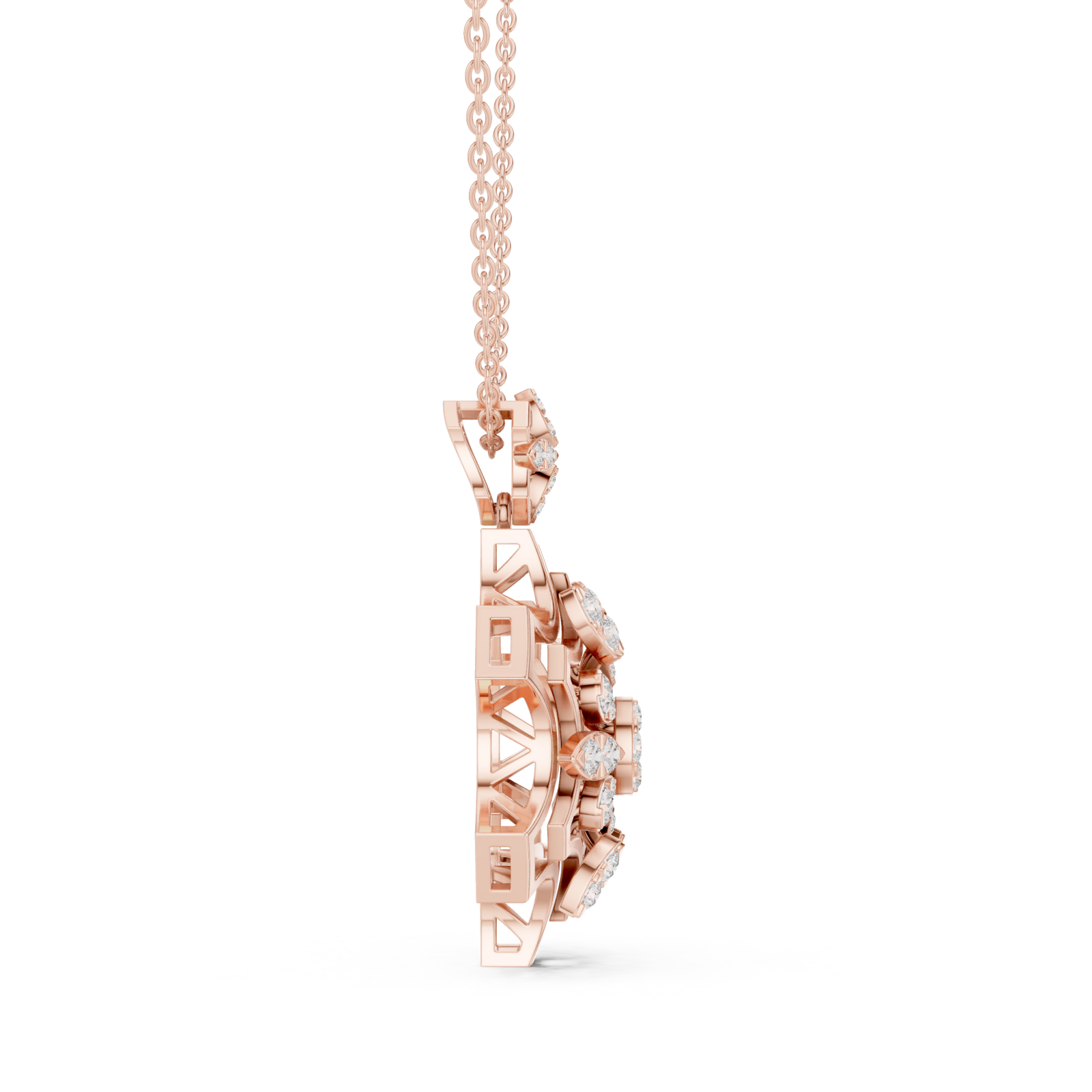  Rose Gold Radiant Lacework Embrace Pendant Necklace Side View