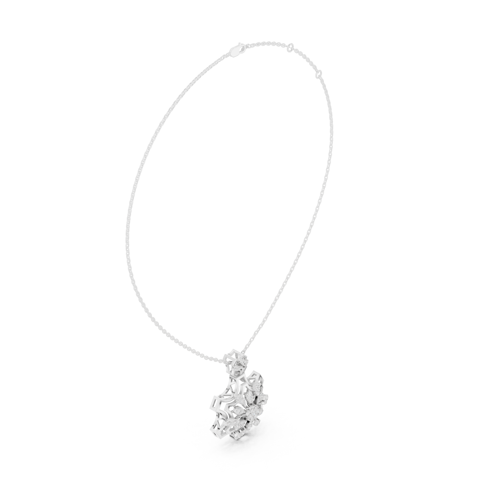  White Gold Radiant Lacework Embrace Pendant Necklace Left View