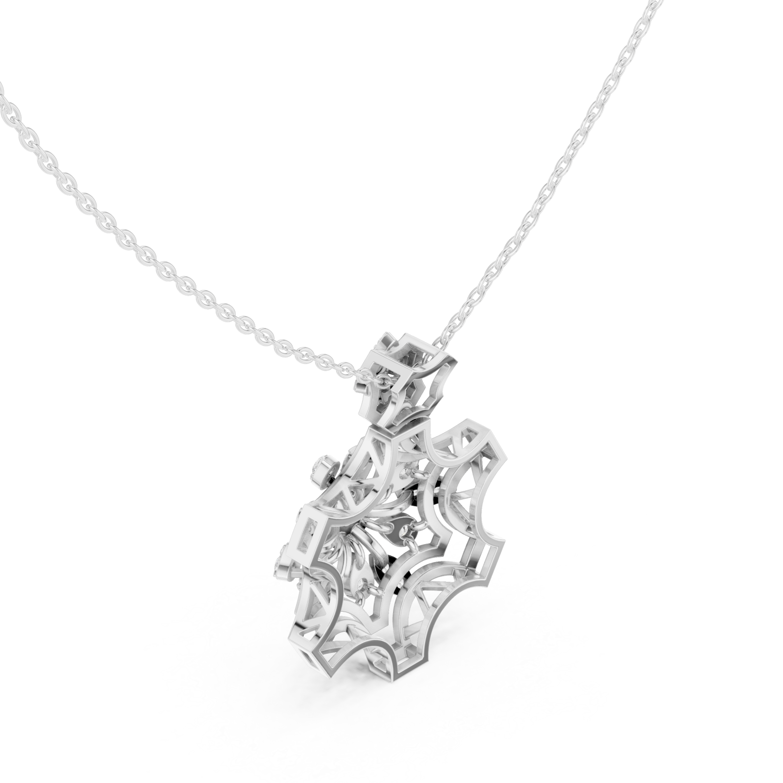  White Gold Radiant Lacework Embrace Pendant Necklace Right View