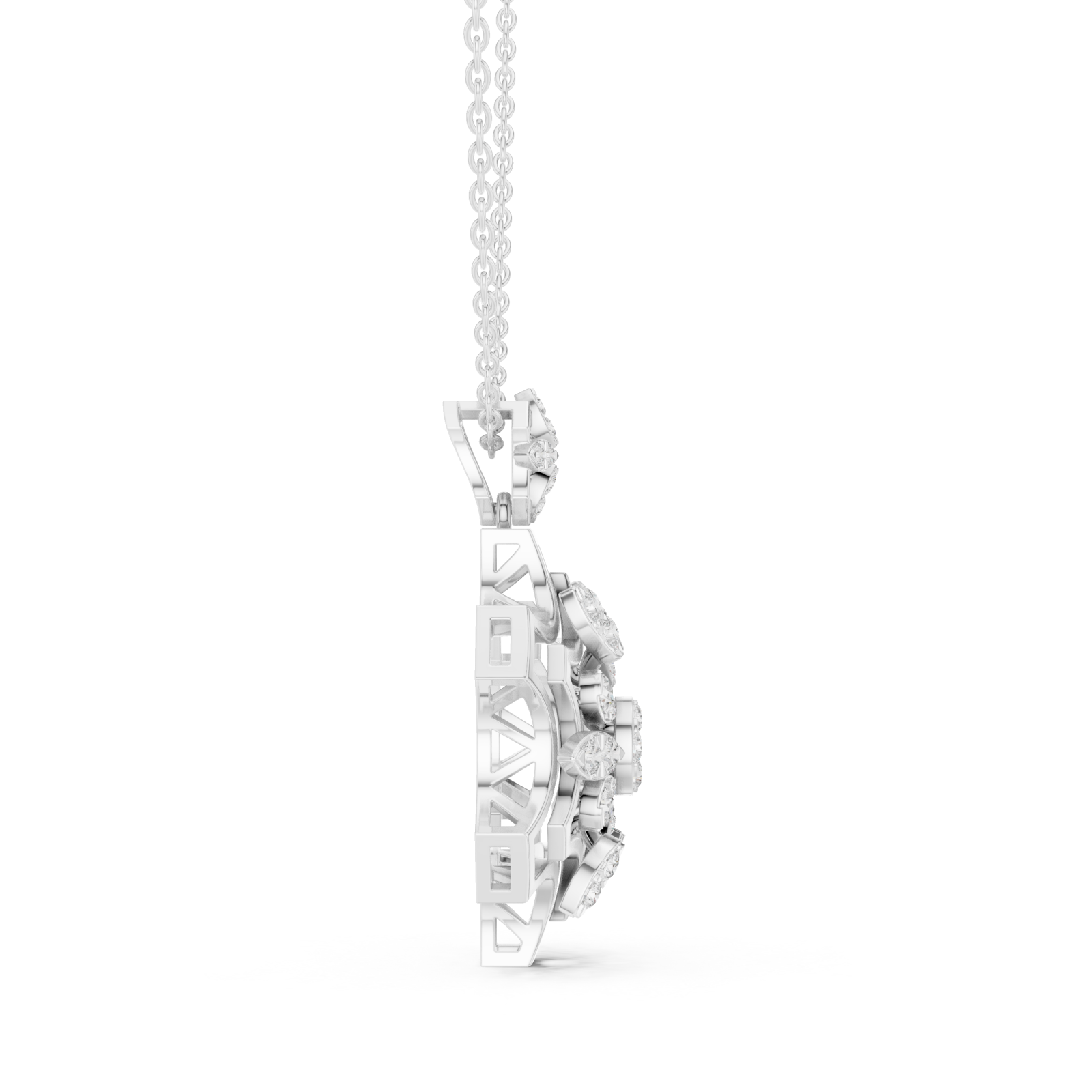 White Gold Radiant Lacework Embrace Pendant Necklace Side View