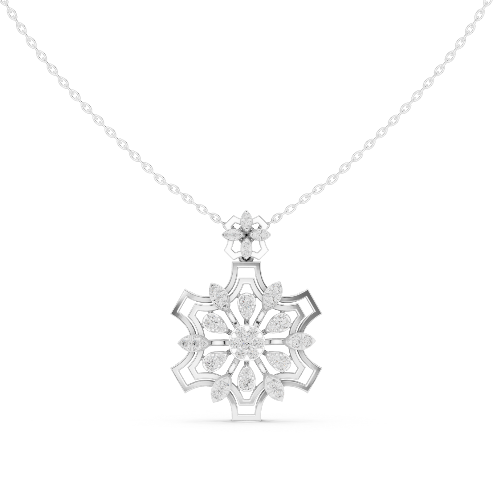  White Gold Radiant Lacework Embrace Pendant Necklace Front View