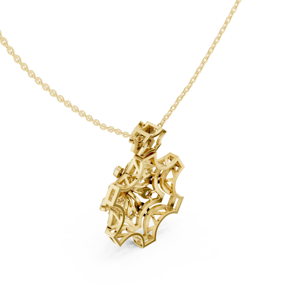 Gold Radiant Lacework Embrace Pendant Necklace Right View