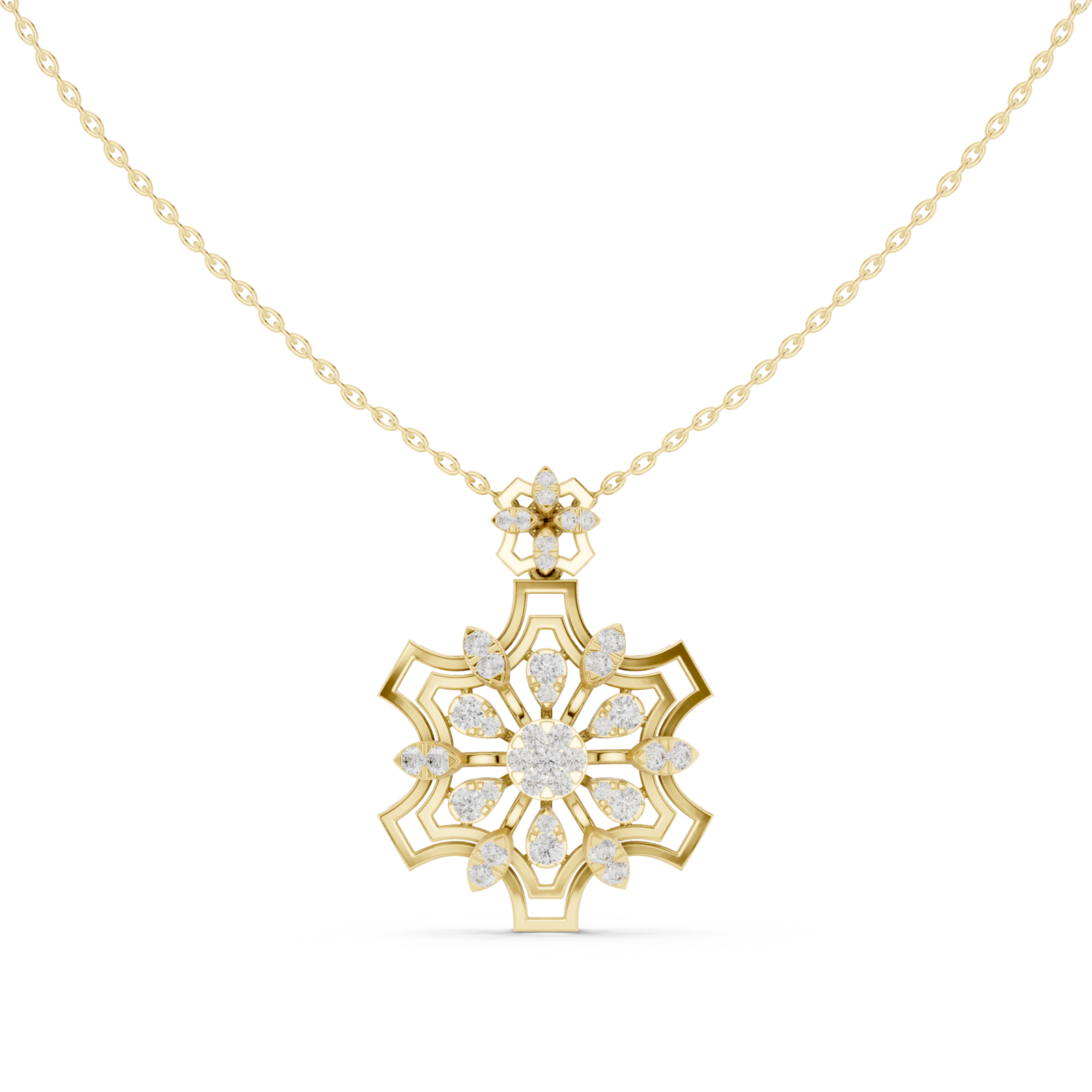  Gold Radiant Lacework Embrace Pendant Necklace Front View