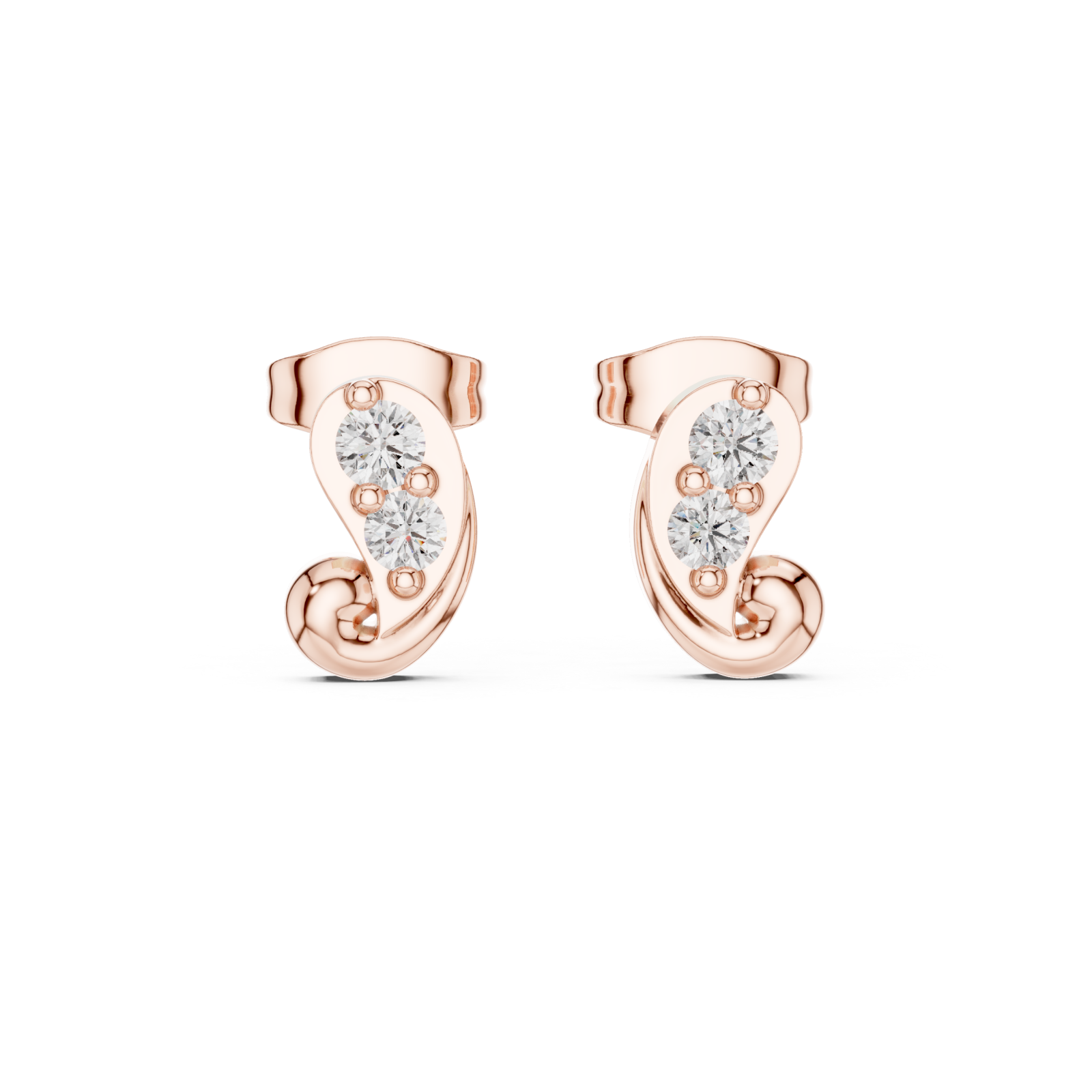  Rose Gold Lustrous Whisper Modern Stud Earrings Front View