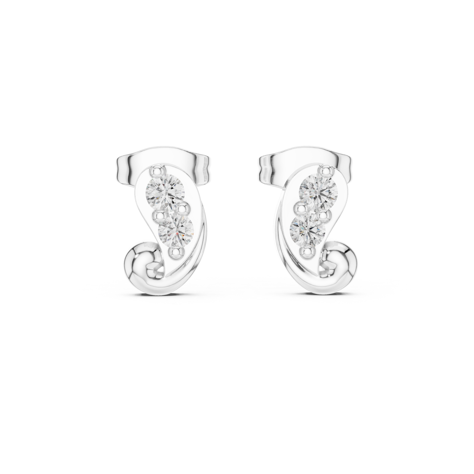  White Gold Lustrous Whisper Modern Stud Earrings Front View