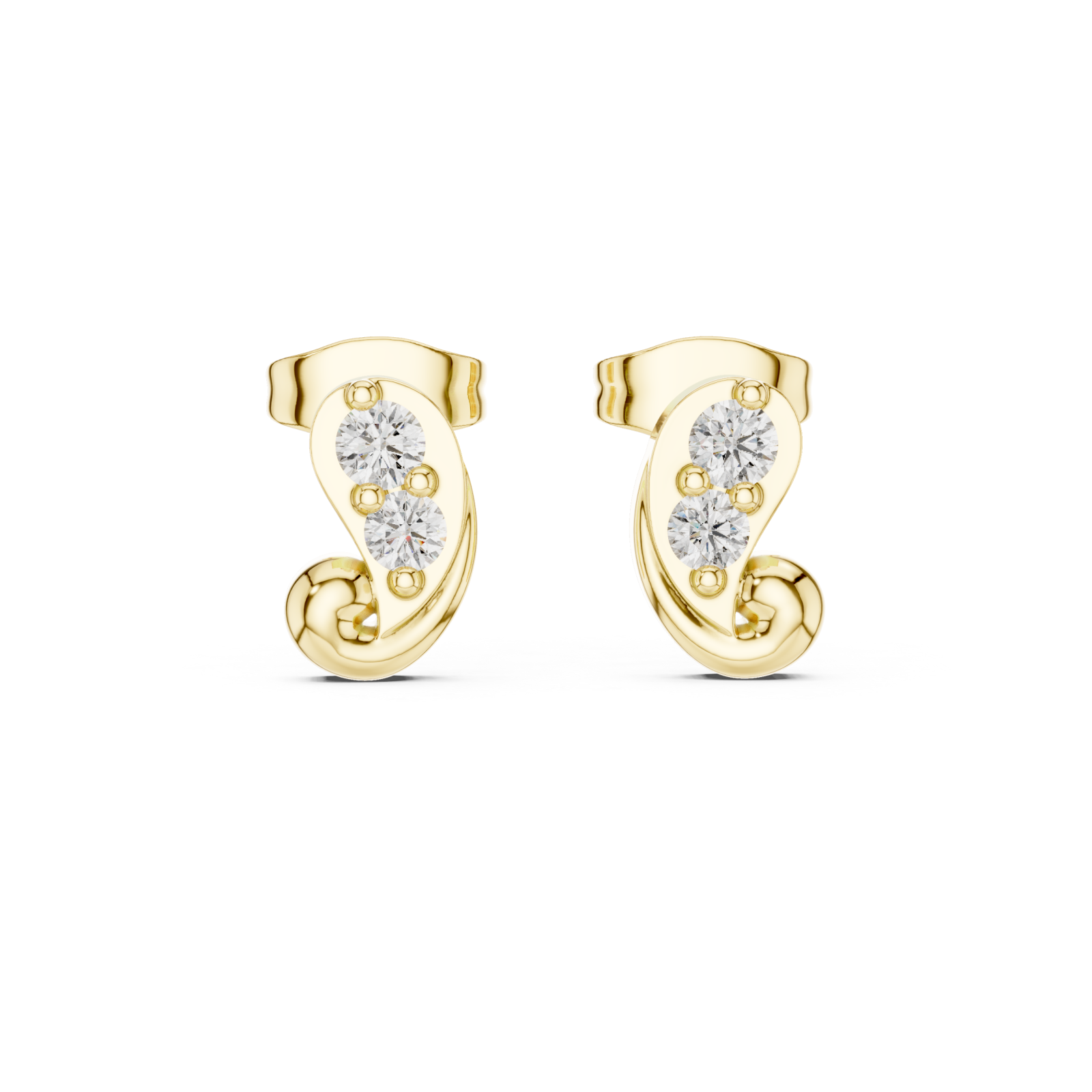  Gold Lustrous Whisper Modern Stud Earrings Front View