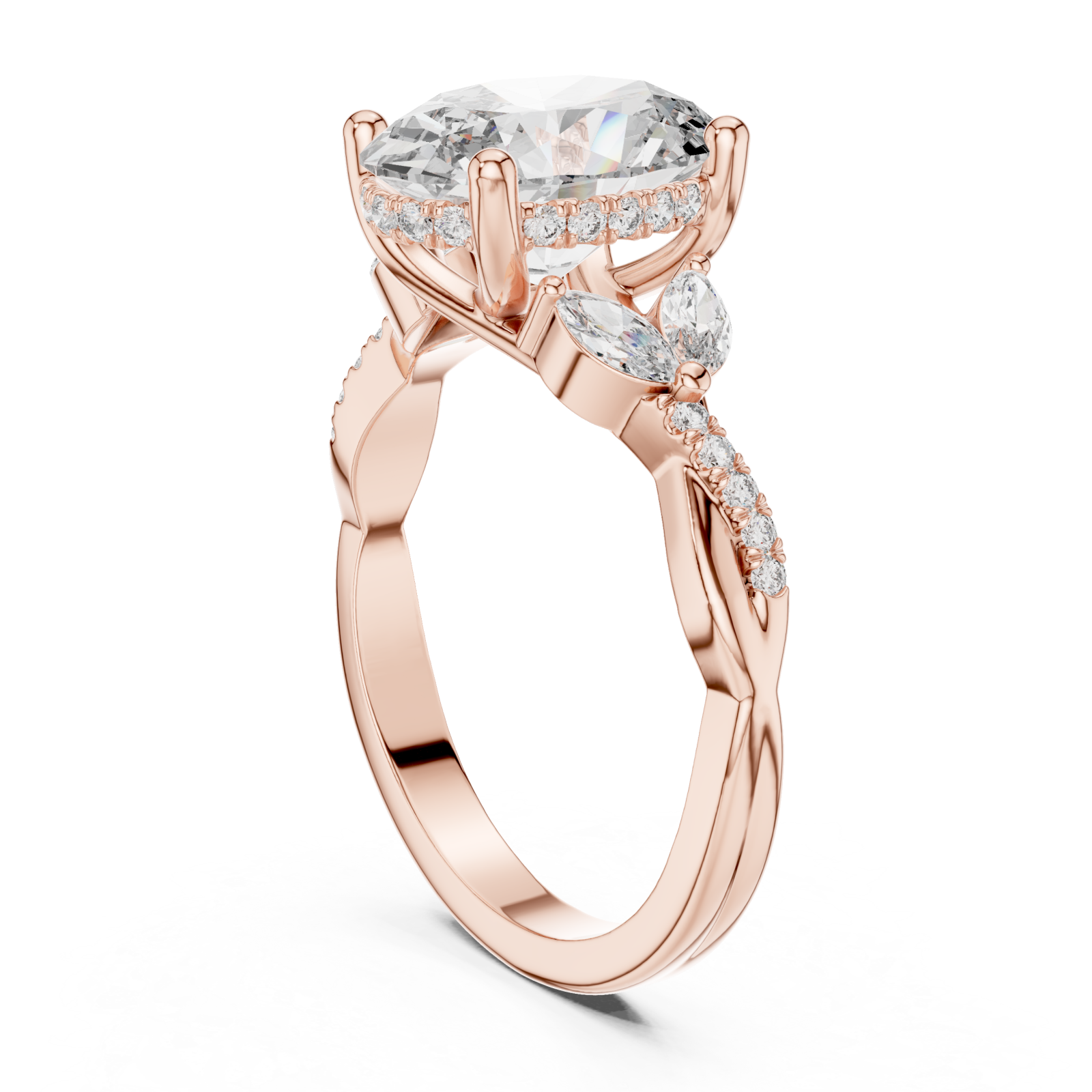  Rose Gold Brilliant Embrace Shaped Radiance Cocktail Ring Left View