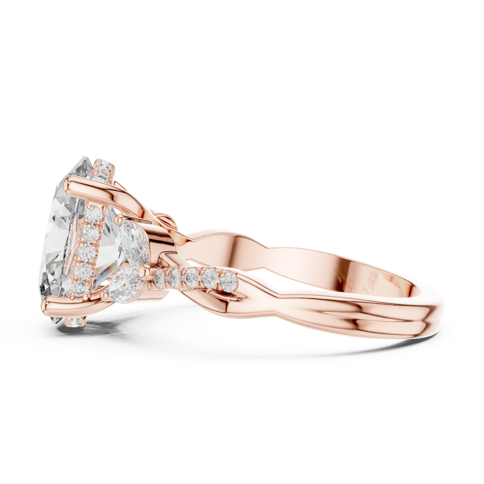  Rose Gold Brilliant Embrace Shaped Radiance Cocktail Ring Side View