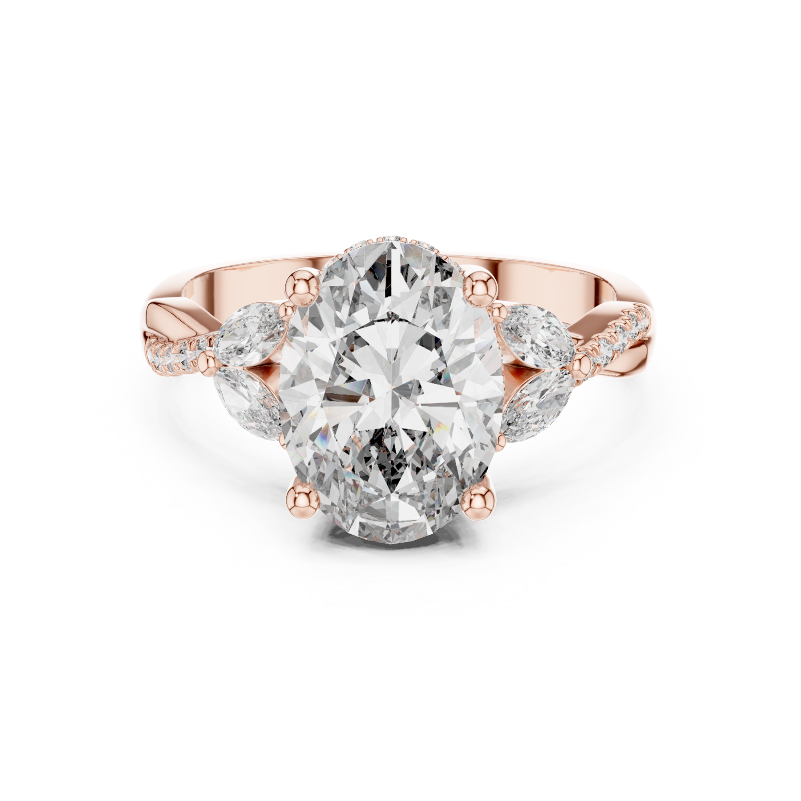  Rose Gold Brilliant Embrace Shaped Radiance Cocktail Ring Front View