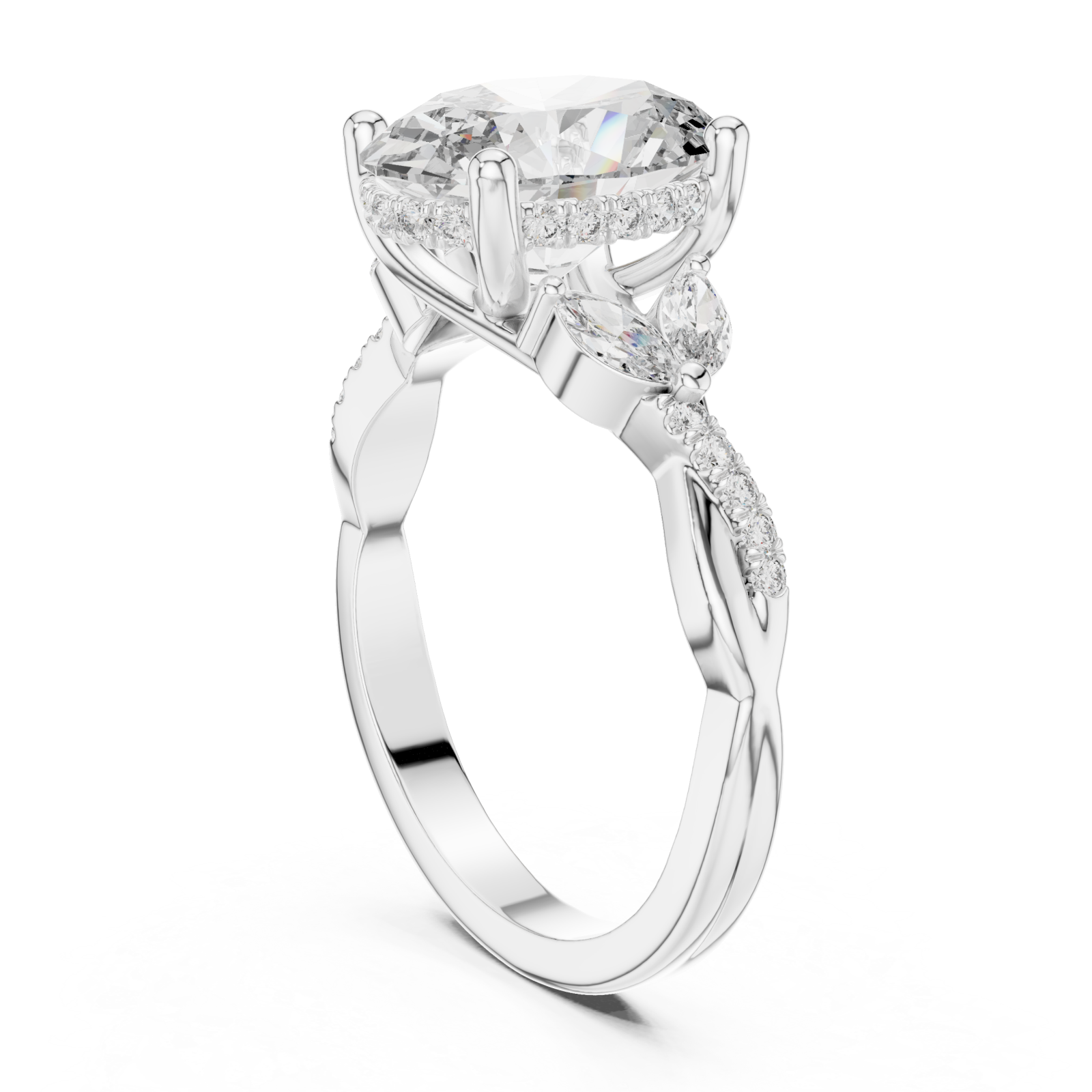  White Gold Brilliant Embrace Shaped Radiance Cocktail Ring Left View