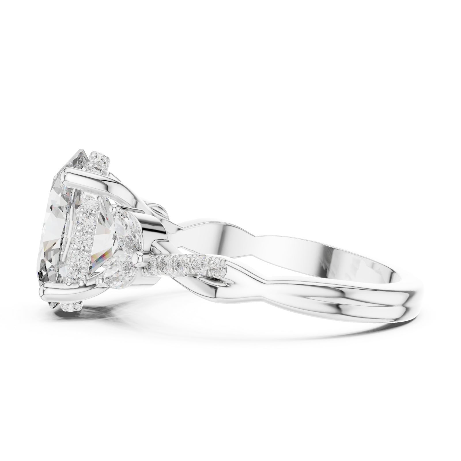  White Gold Brilliant Embrace Shaped Radiance Cocktail Ring Side View