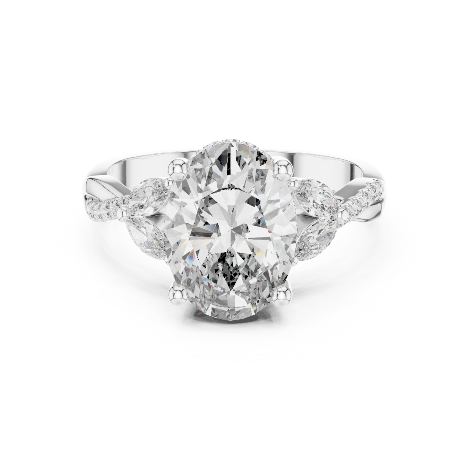  White Gold Brilliant Embrace Shaped Radiance Cocktail Ring Front View