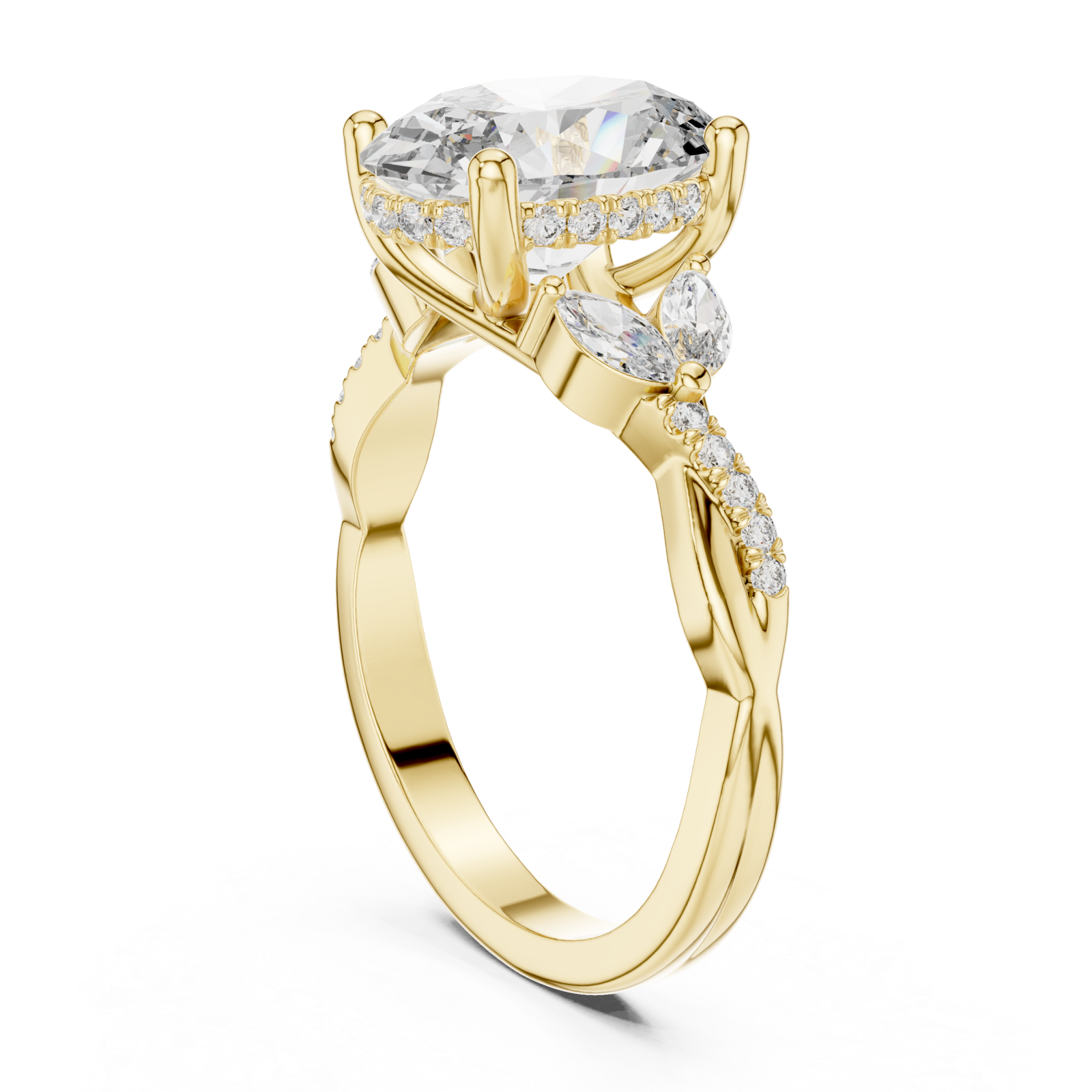  Gold Brilliant Embrace Shaped Radiance Cocktail Ring Left View