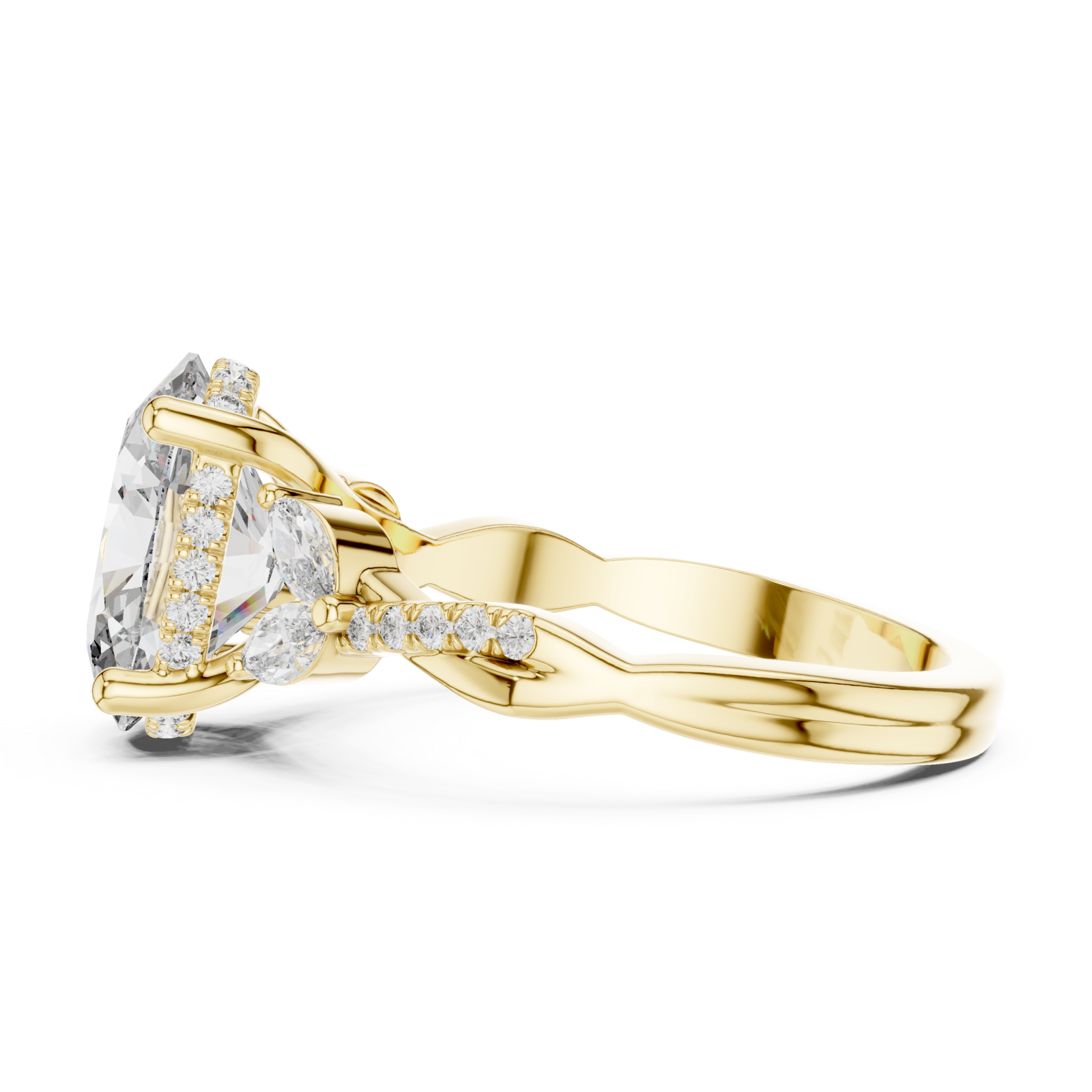  Gold Brilliant Embrace Shaped Radiance Cocktail Ring Side View